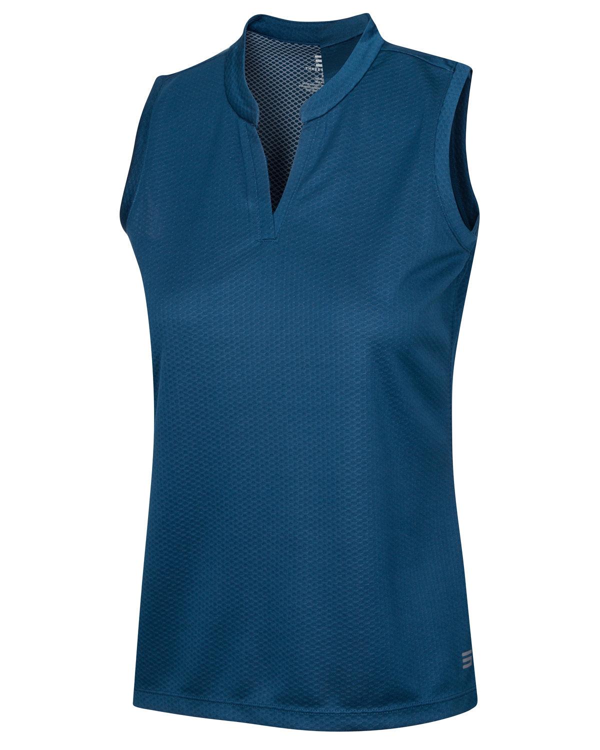 Three Sixty Six Women's Waffle-Textured Collarless Golf Polo Female Product Image