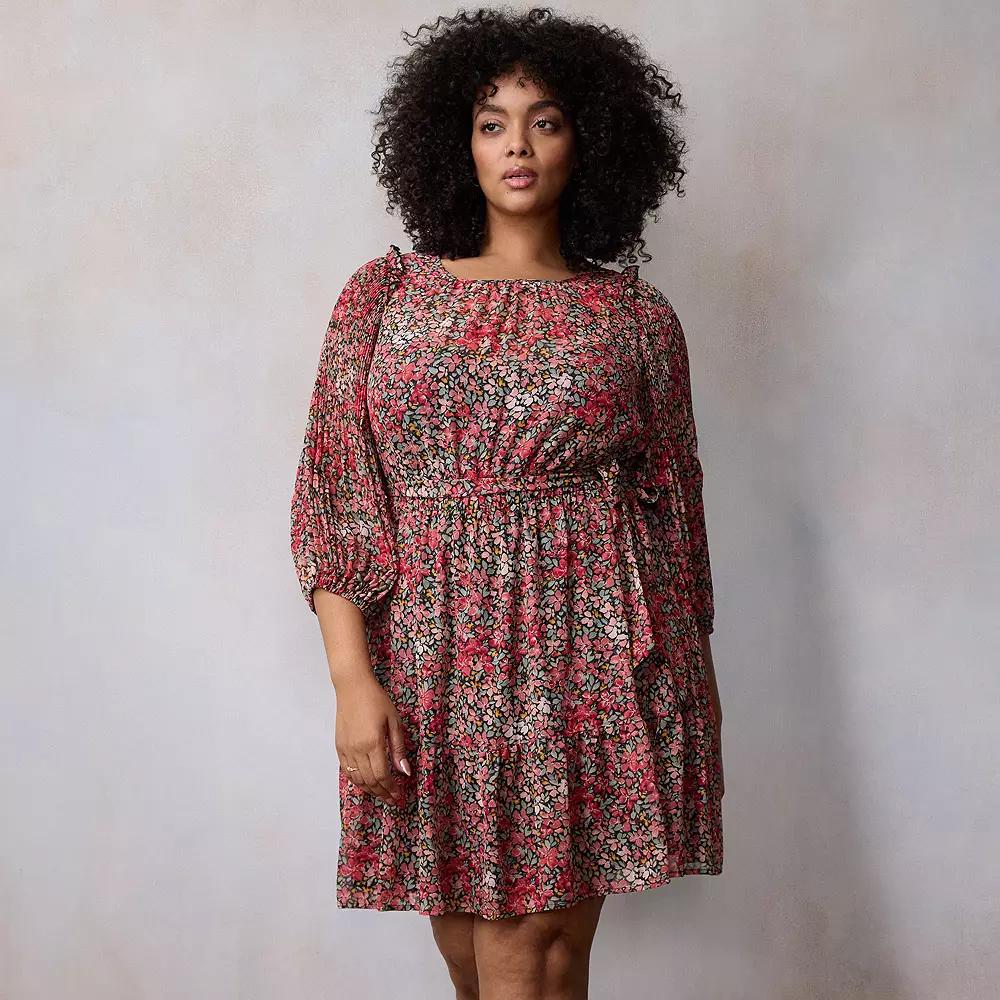 Plus Size LC Lauren Conrad Pleated Sleeve Mini Dress, Women's, Size: 3XL, Red Brooke Fleurs Product Image