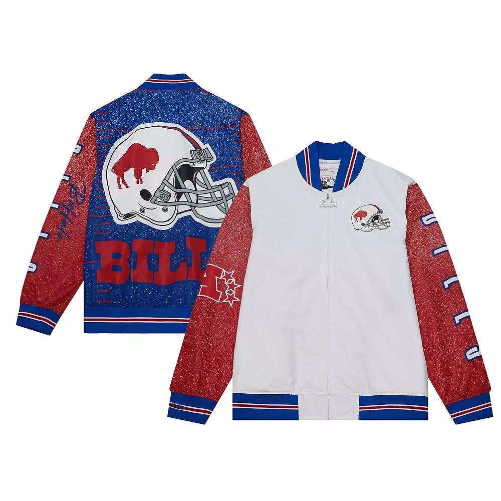 Men's Mitchell & Ness  White Buffalo Bills Team Burst Warm-Up Full-Zip Jacket, Size: XL Product Image
