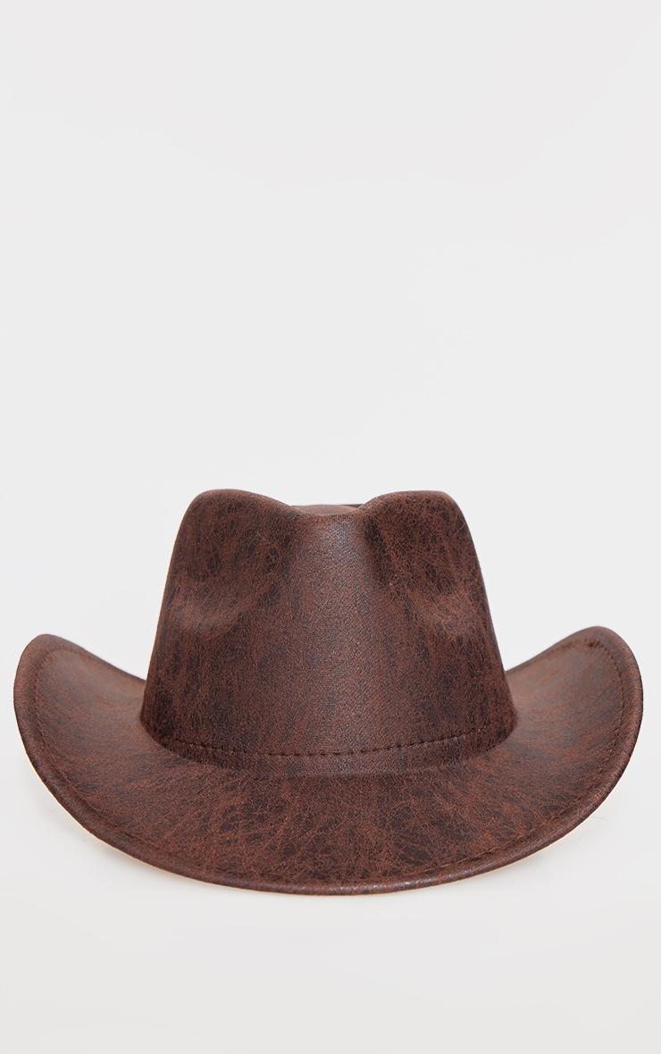 Brown PU Trim Detail Cowboy Hat Product Image