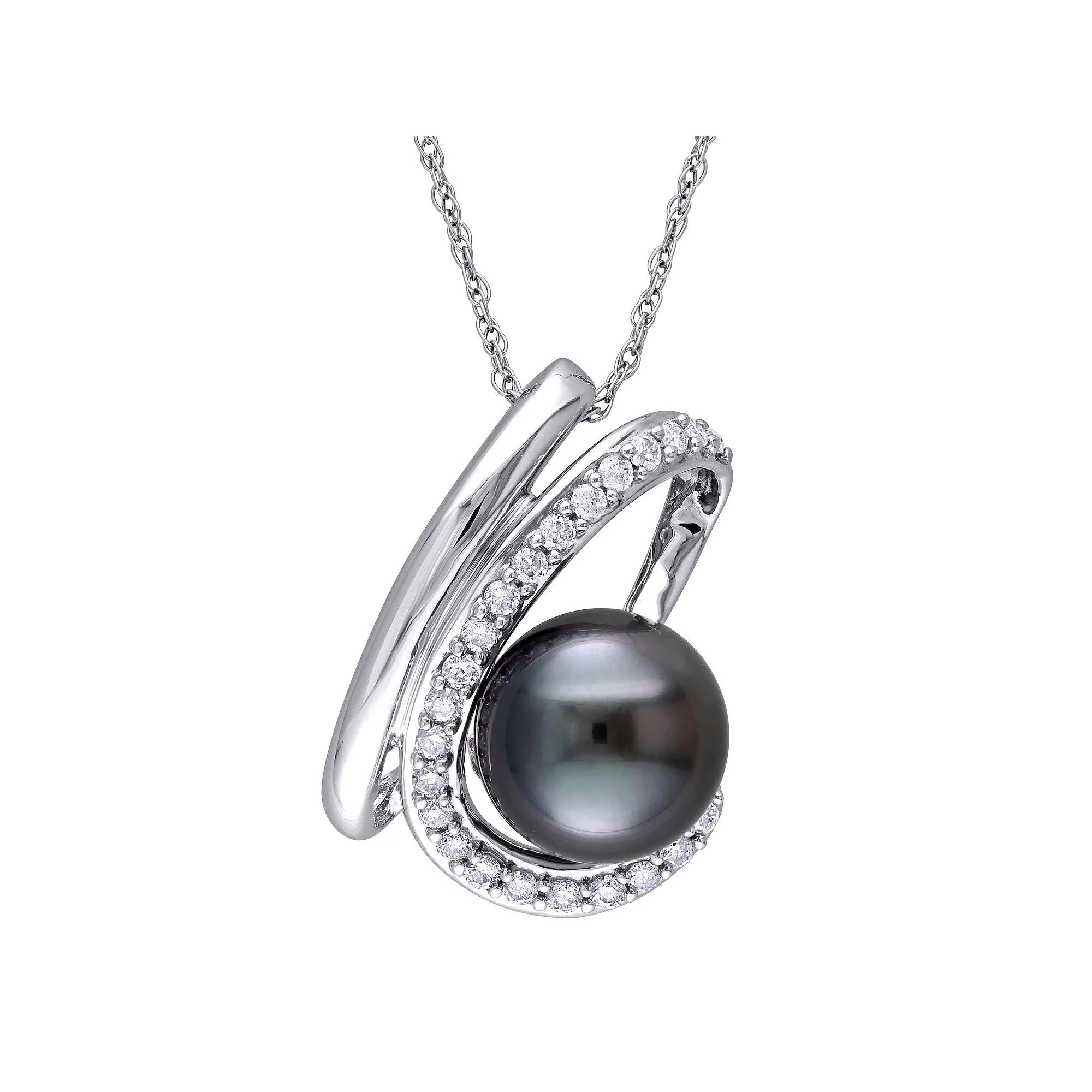Stella Grace 10k White Gold Tahitian Cultured Pearl & Diamond Accent Curlicue Pendant Necklace, Women's, Size: 17", 10k Gold Product Image