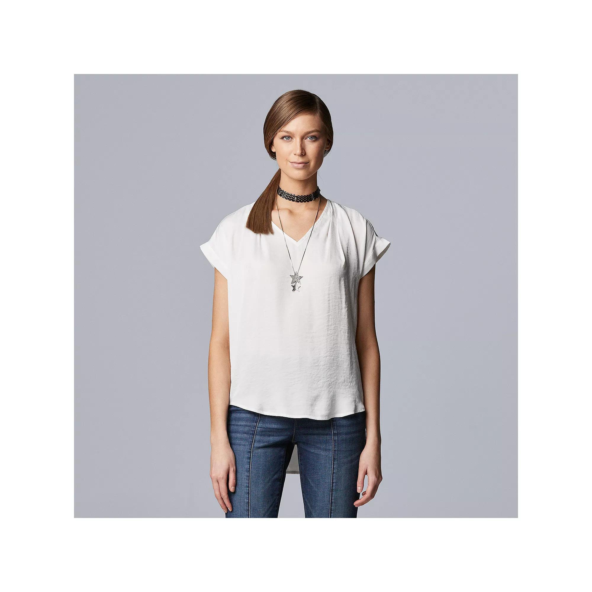 Women's Simply Vera Vera Wang V-Neck Top, Size: Small, White Knight Product Image