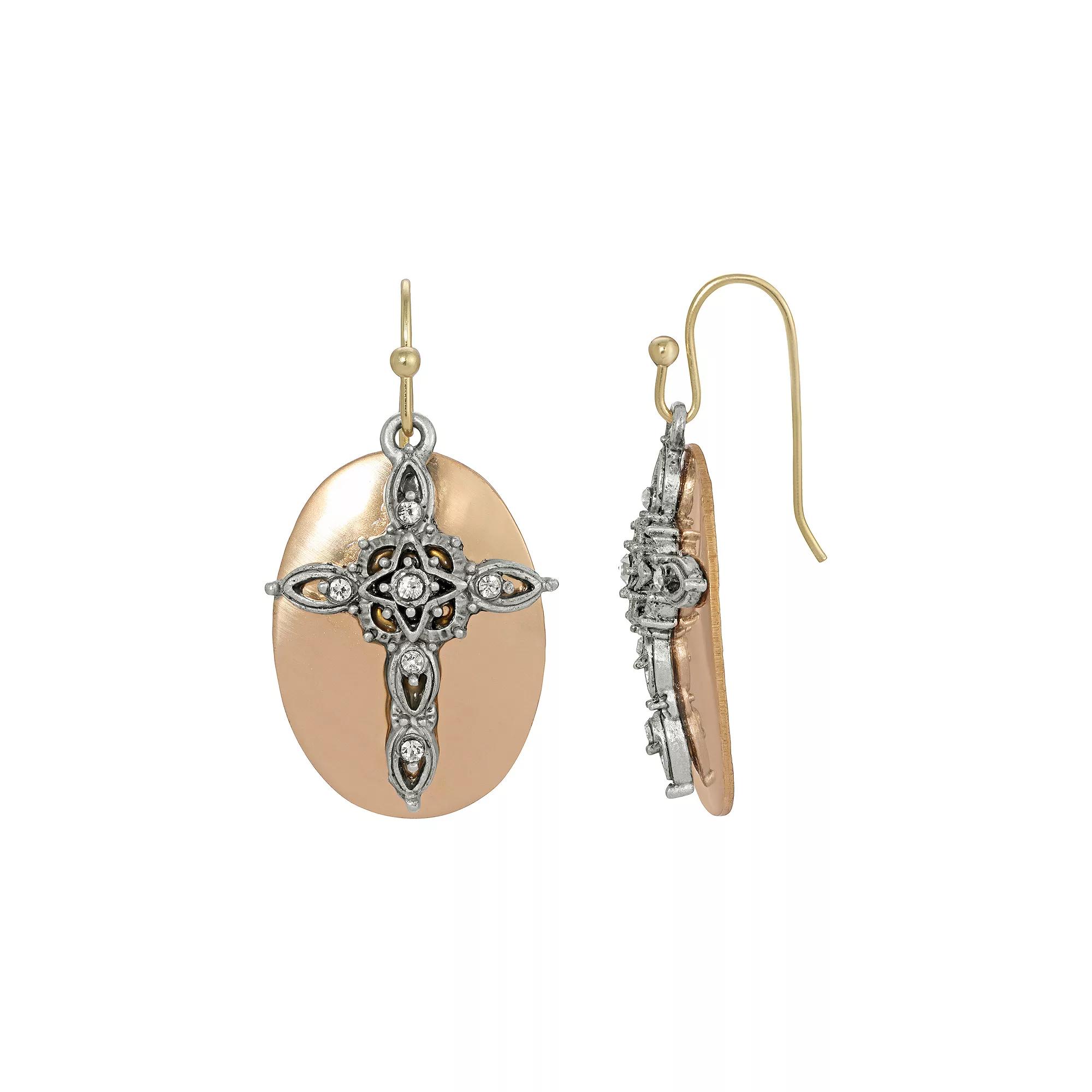 1928 Two-Tone Oval Drop Cross Earrings, Womens, Multi Product Image