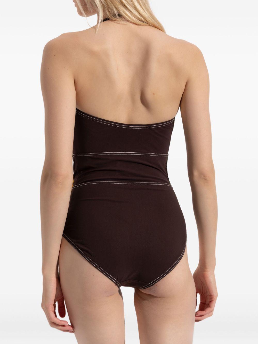 halterneck floral-appliqué swimsuit Product Image