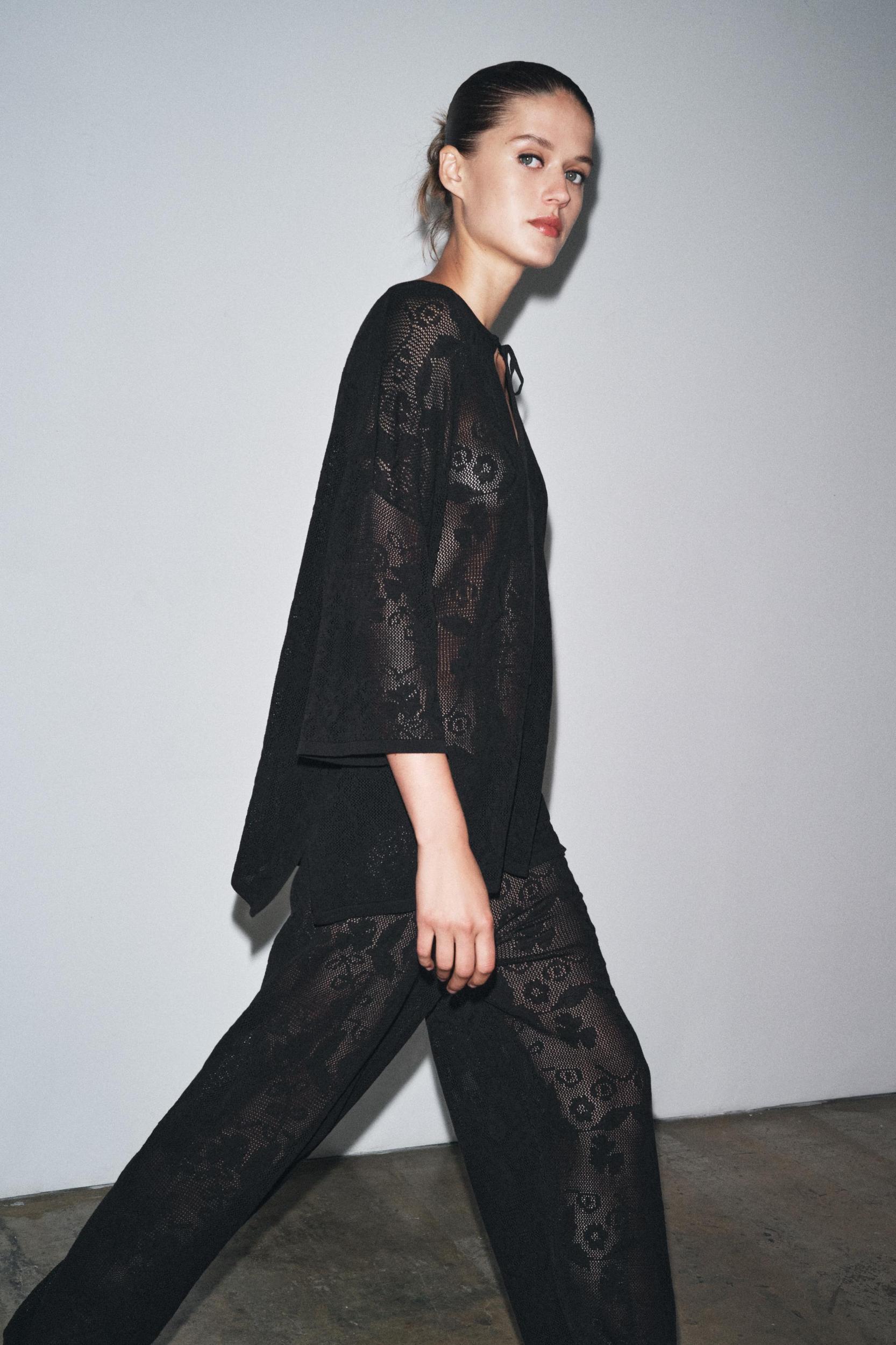 FLORAL TEXTURED KNIT PANTS Product Image