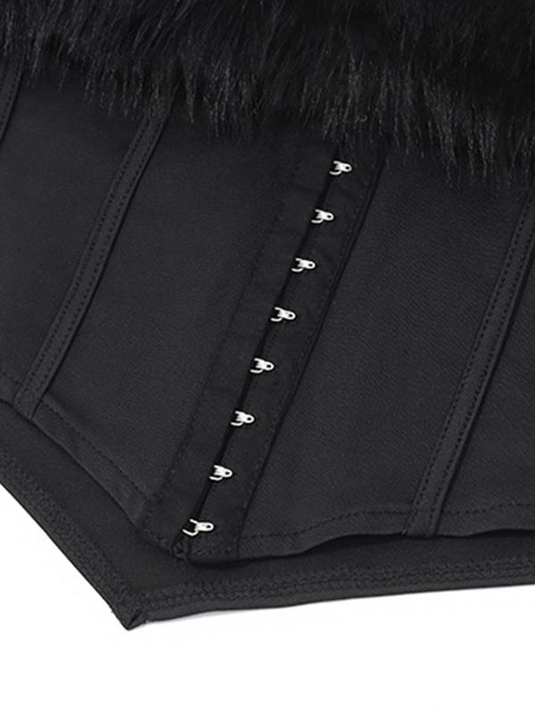 Fuzzy Trim Off Shoulder Mesh Breasted Corset Top Product Image