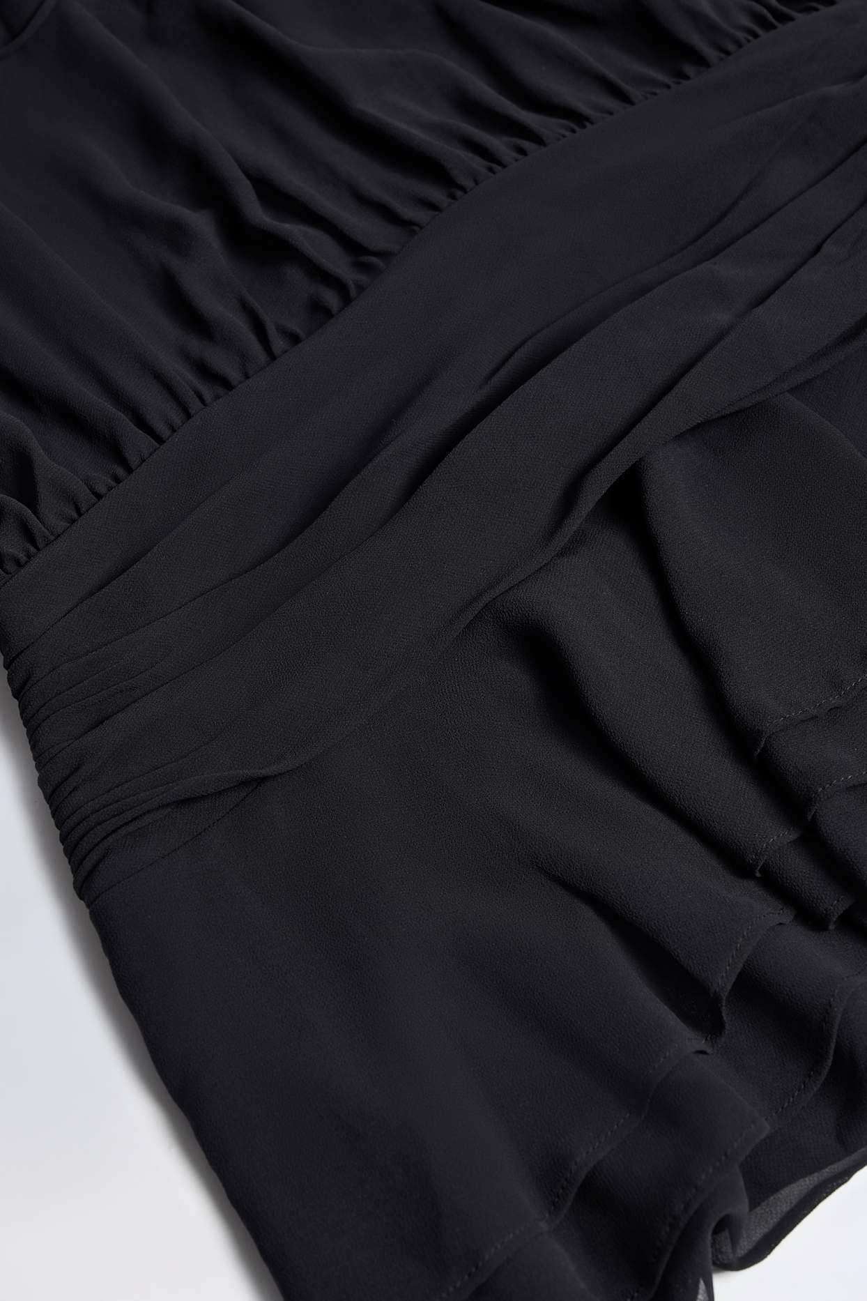 Lace-Up Balloon-Sleeve Mini Dress in Black Product Image