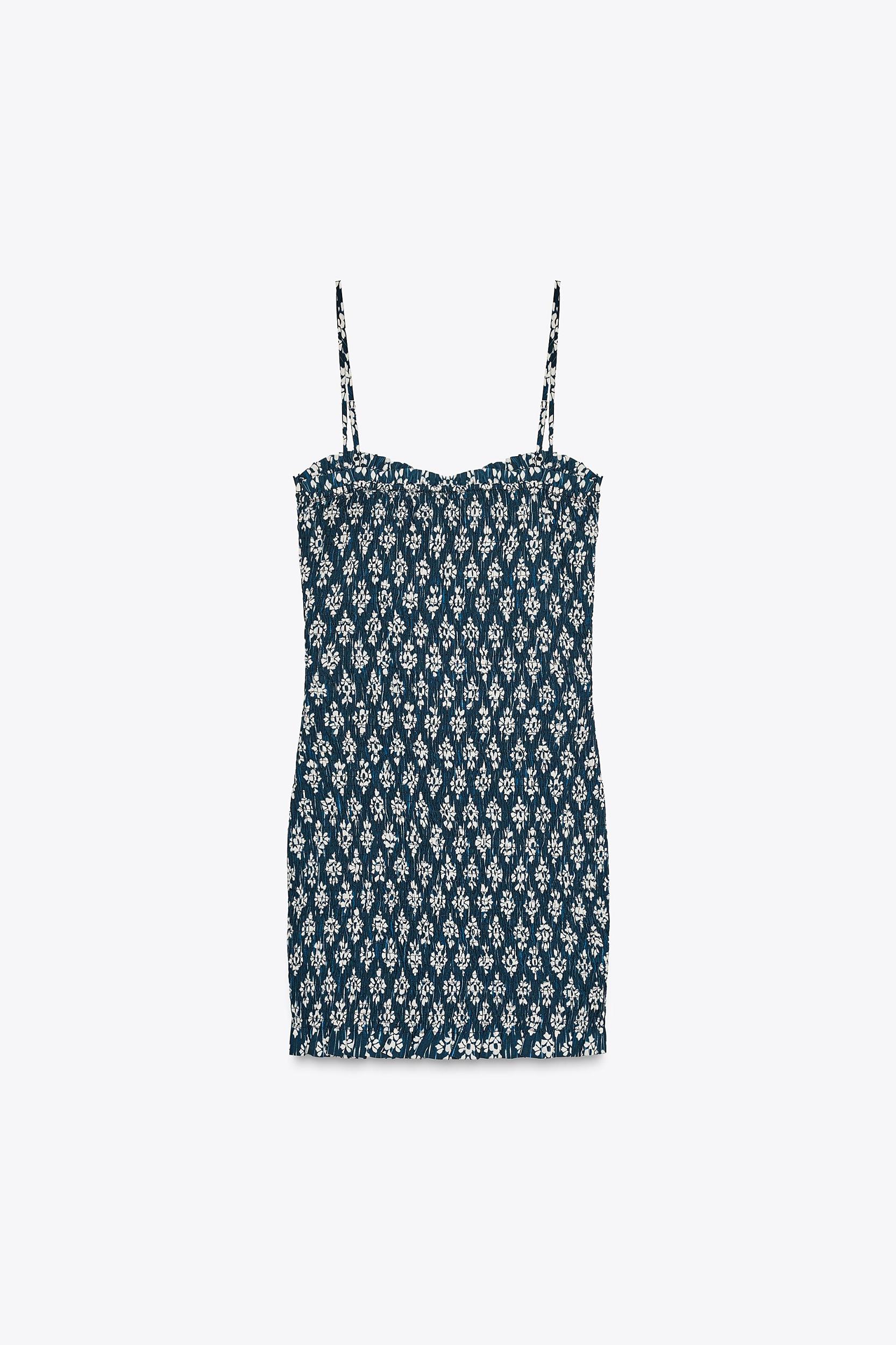 SMOCKED PRINTED MINI DRESS Product Image