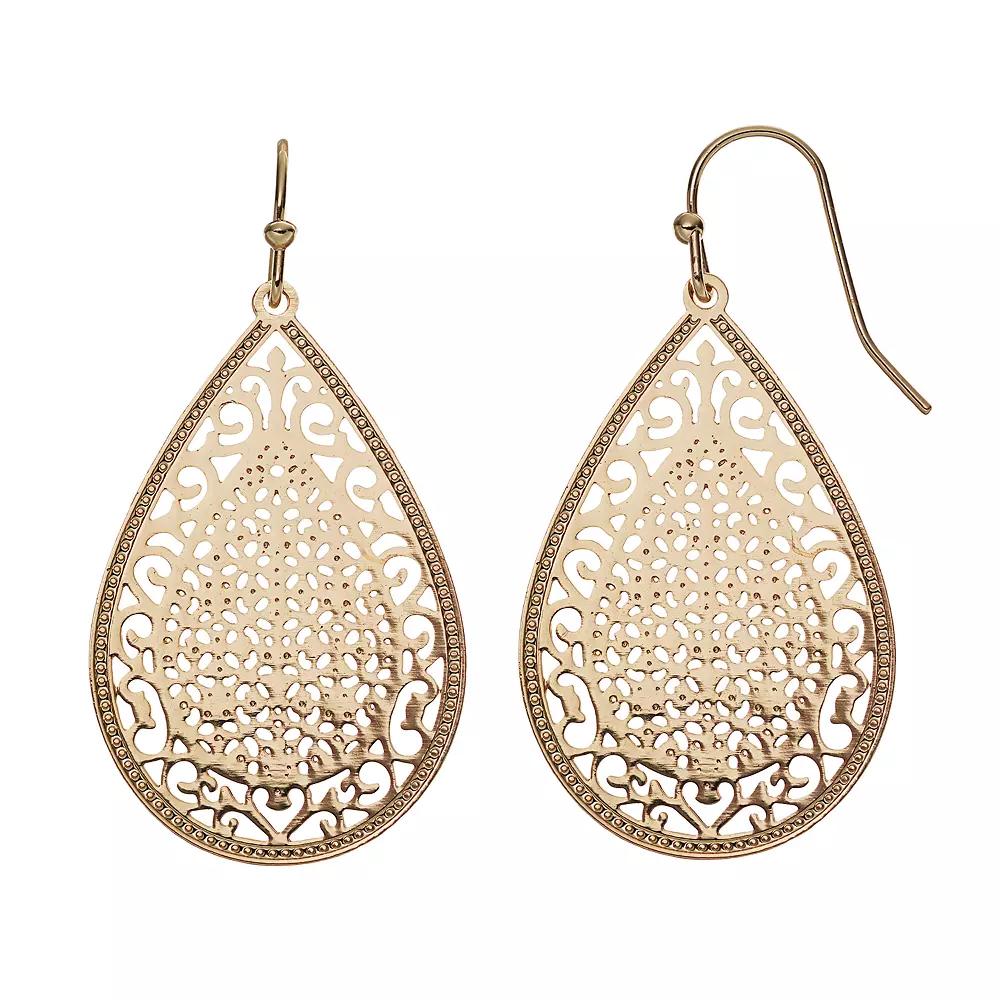 LC Lauren Conrad Filigree Teardrop Earrings, Women's, Gold Tone Product Image