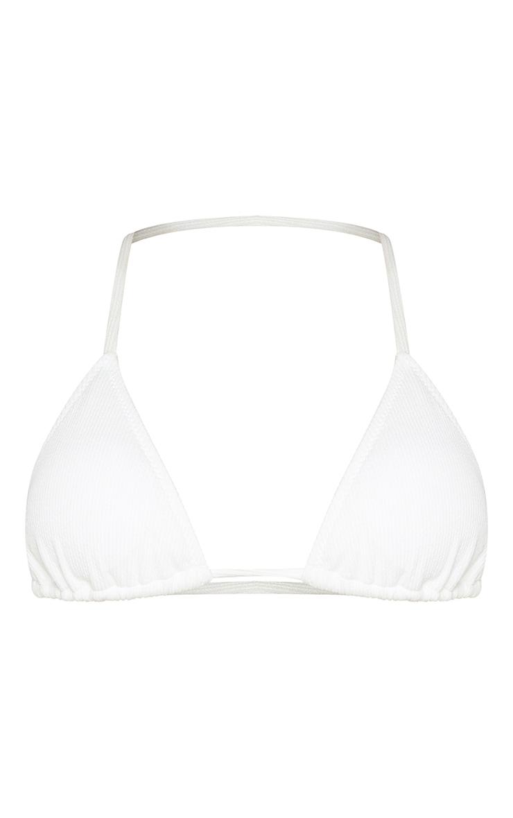 White Ribbed Padded Triangle Bikini Top Product Image