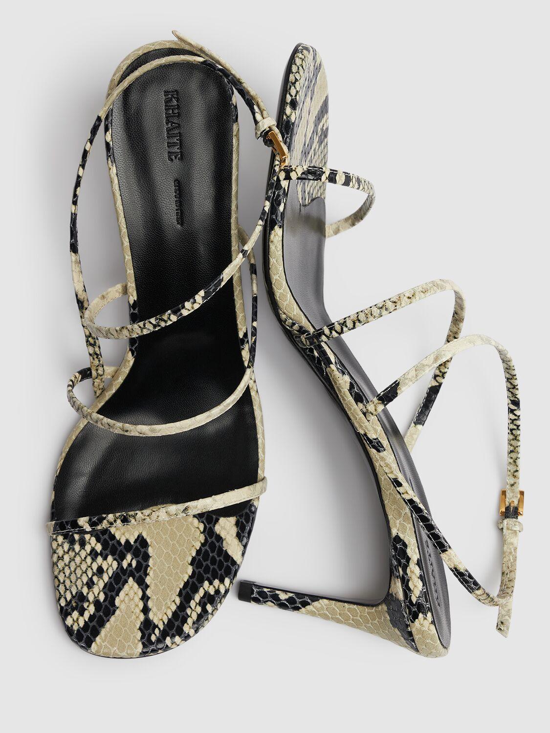 KHAITE Loop Snake-effect Leather Sandals In Beige Comb Product Image