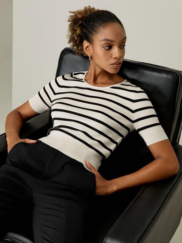 Silk Striped Cropped Knit Top Product Image