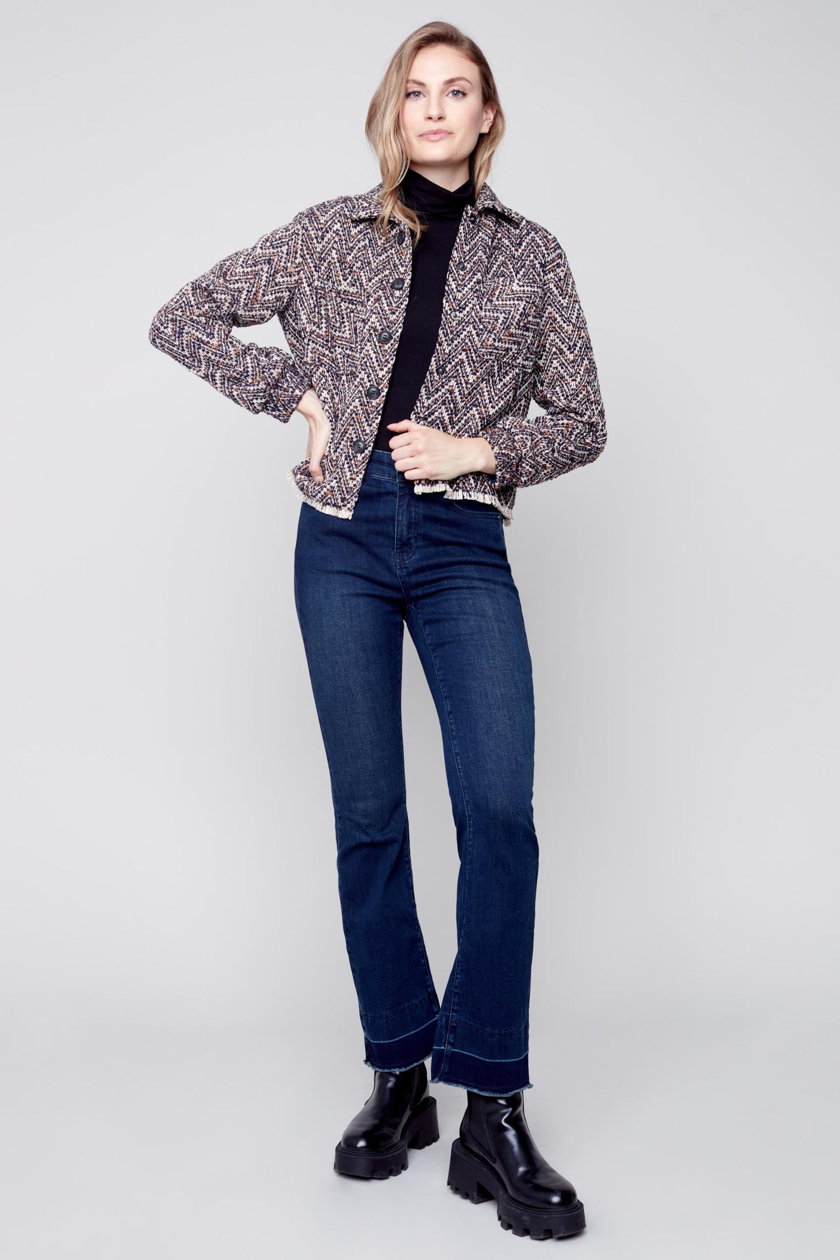 Tweed Cropped Shirt w/Zig Zag Pattern Product Image