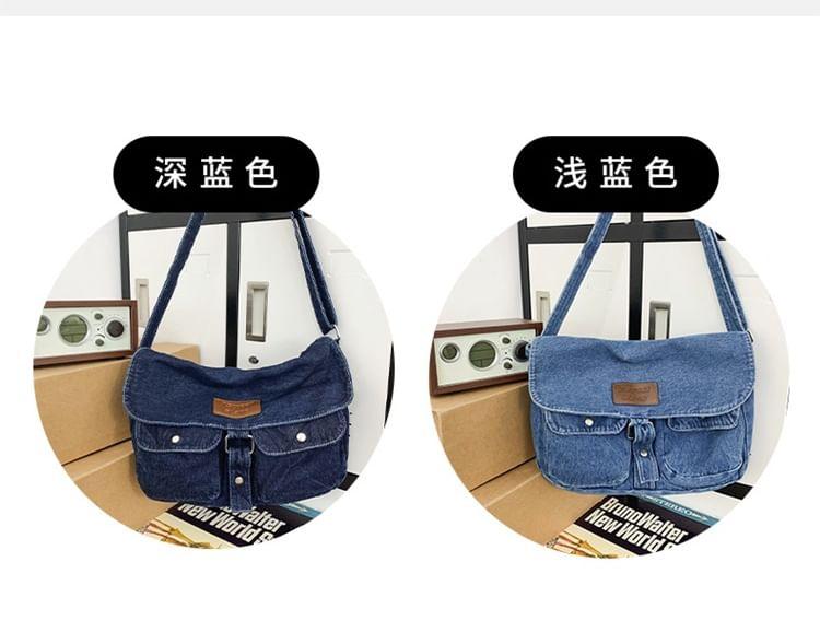 Multi-Pocket Applique Denim Messenger Bag Product Image