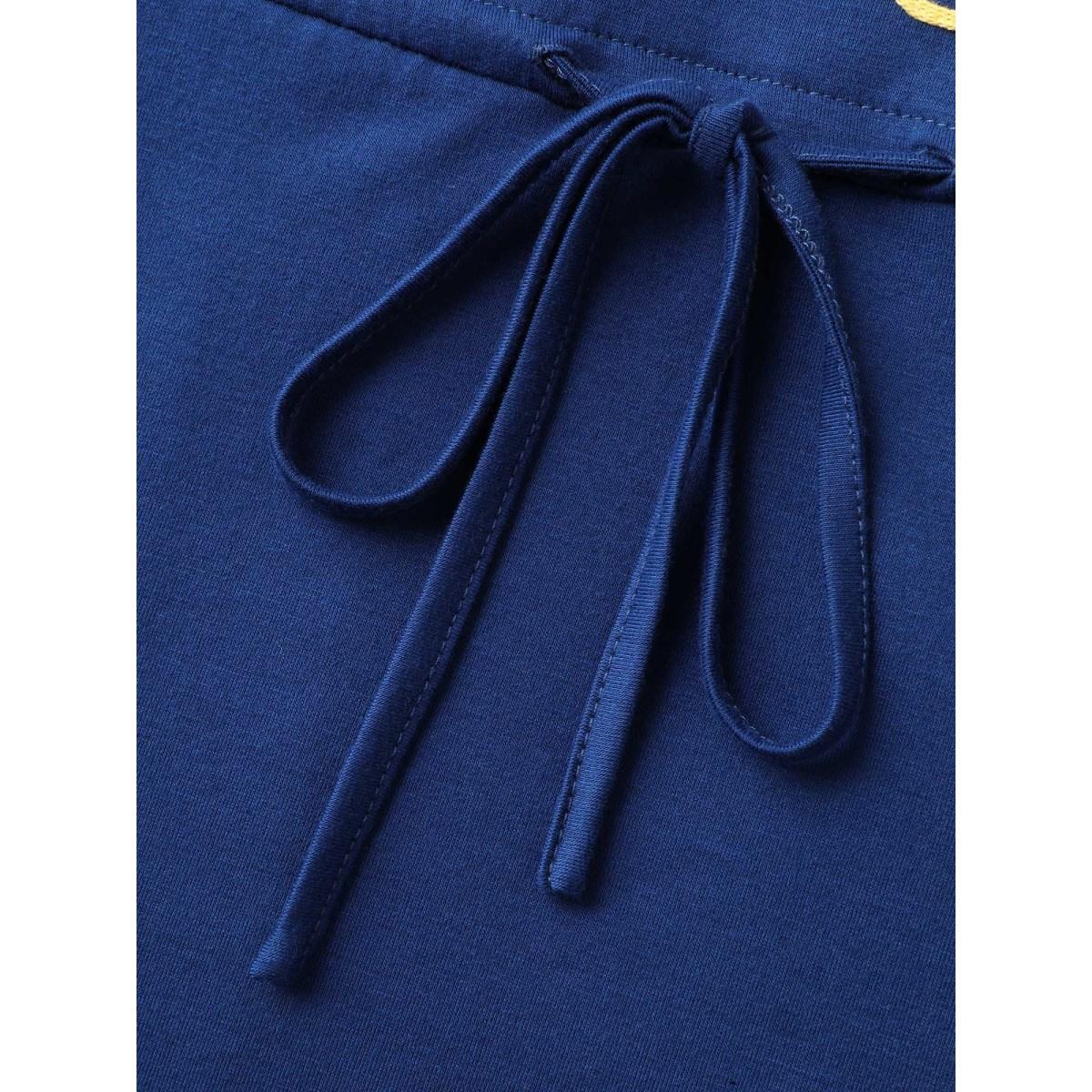 Plus Size Supersoft Cord Embroidered Drawstring Midi Dress DarkBlue Women Round Neck Short sleeve Curvy BloomChic 10/M Product Image