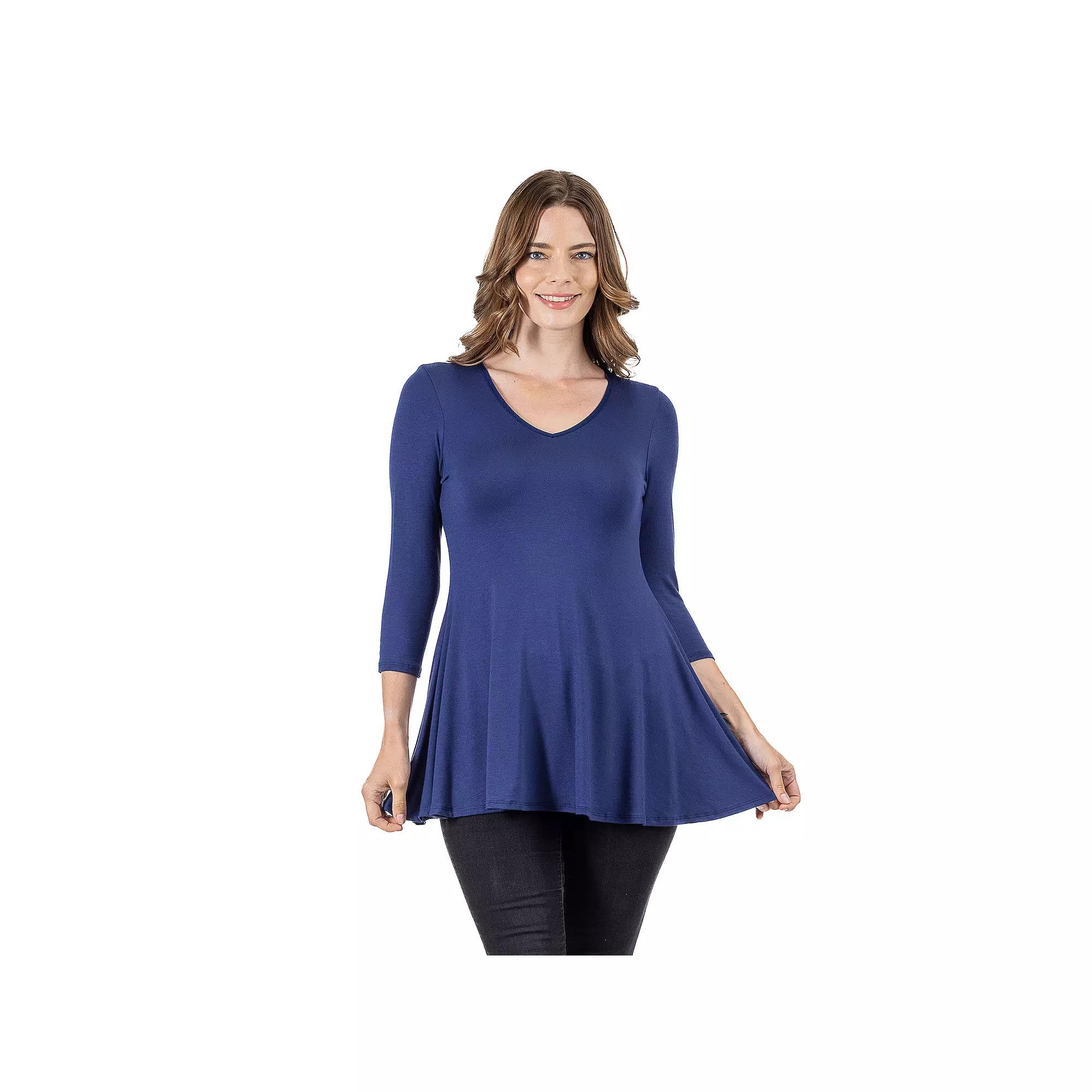 Women's 24Seven Comfort Apparel V Neck Tunic Top,  Product Image