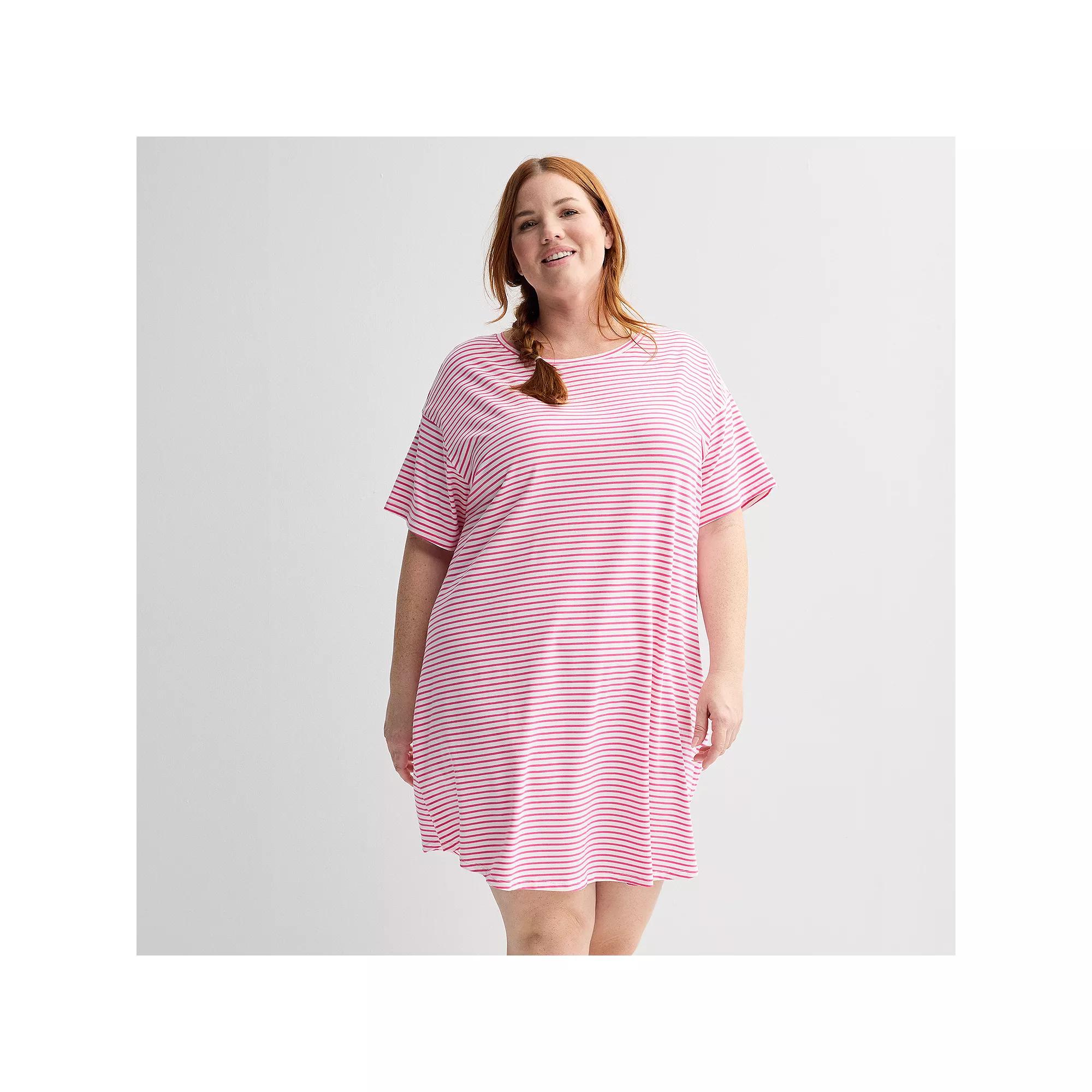 Plus Size Sonoma Goods For Life® Knit Sleep Shirt, Women's, Size: 1XL, White Pink Stripe Product Image