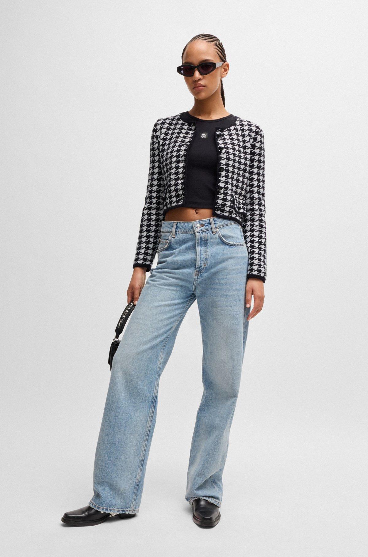 Cropped cardigan in a houndstooth cotton blend Product Image