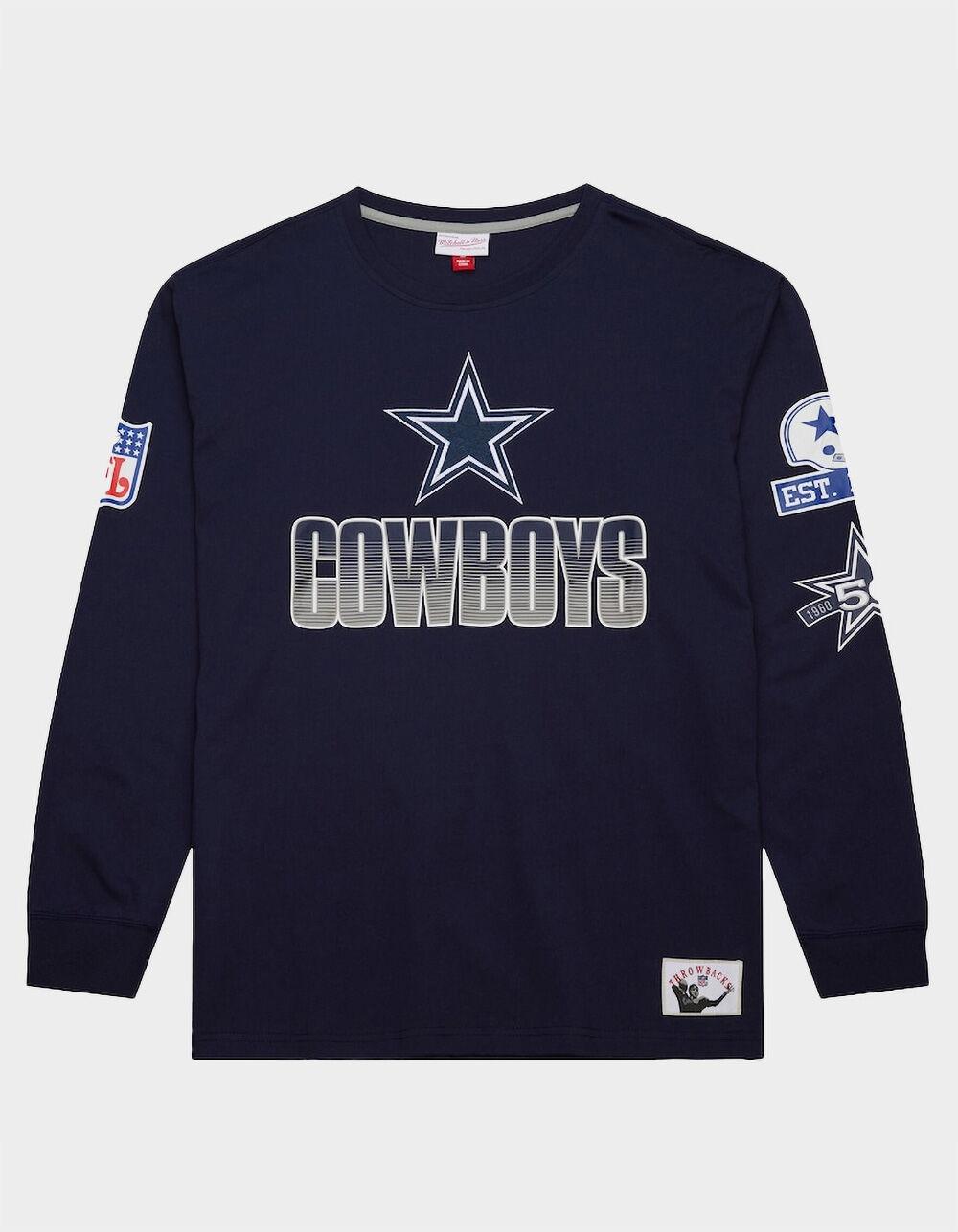 MITCHELL & NESS Dallas Cowboys Vintage Logo Allover Mens Long Sleeve Tee - NAVY Product Image