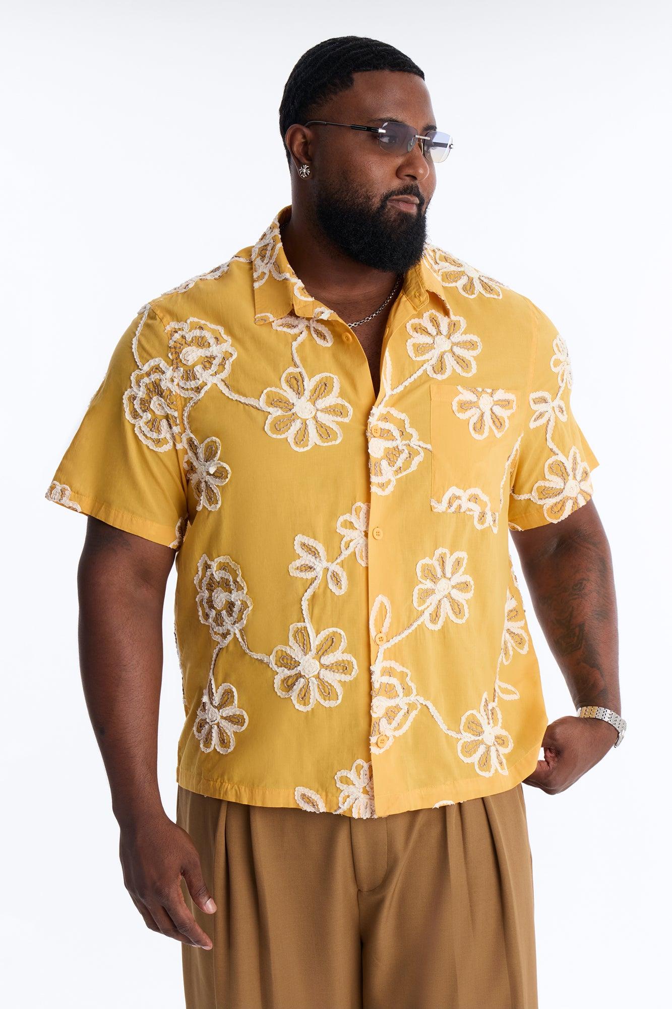 Paper Flore Short Sleeve Button Up Shirt - Mustard Male Product Image