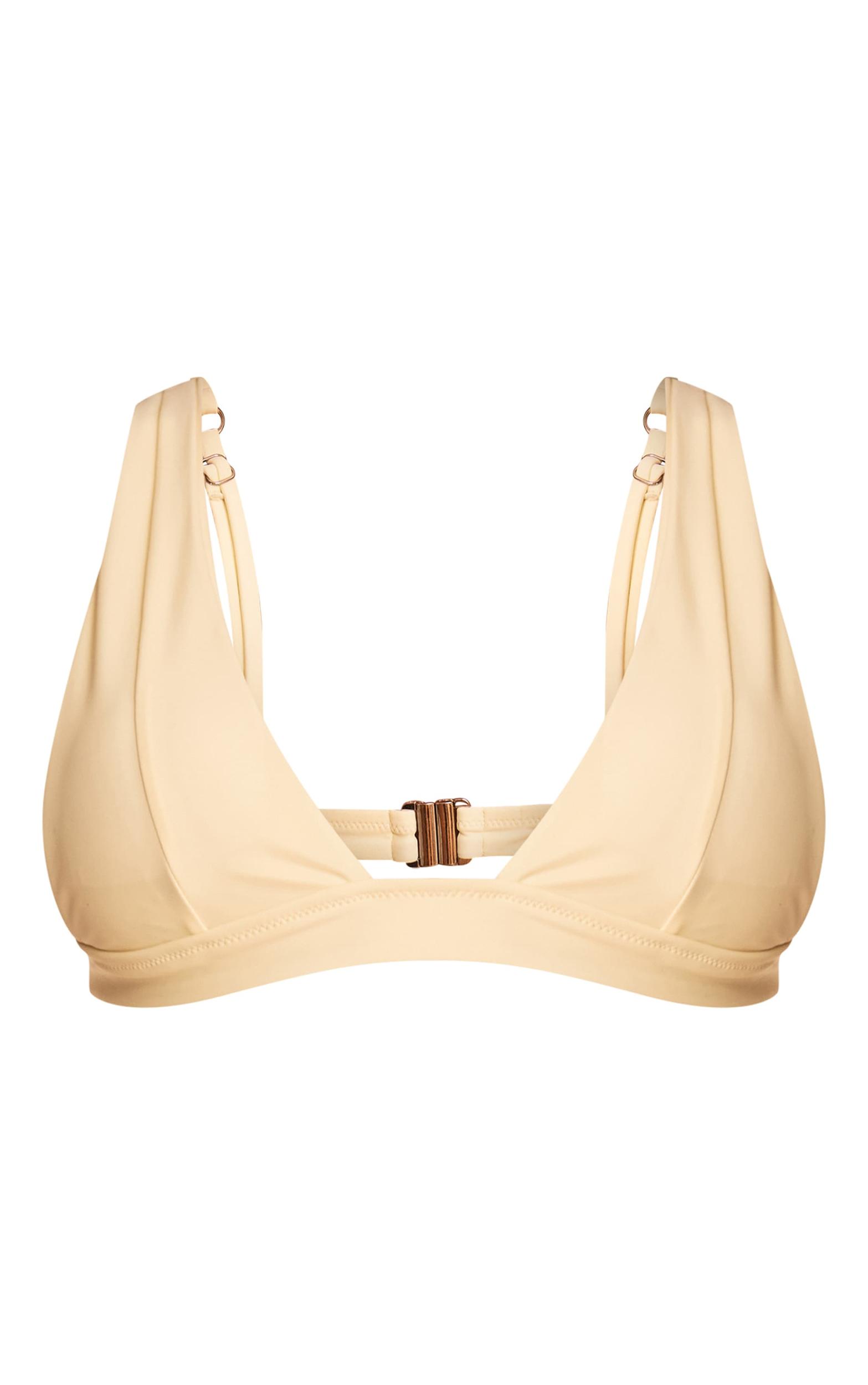 Butter Yellow Plunge Triangle Seam Detail Bikini Top Product Image