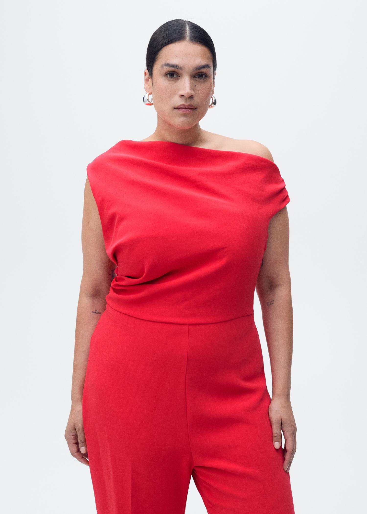 Long asymmetrical draped jumpsuit - Women | MANGO USA Product Image