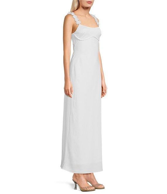 Allison & Kelly Satin 3D Floral Spaghetti Strap Scoop Neck Dress Product Image