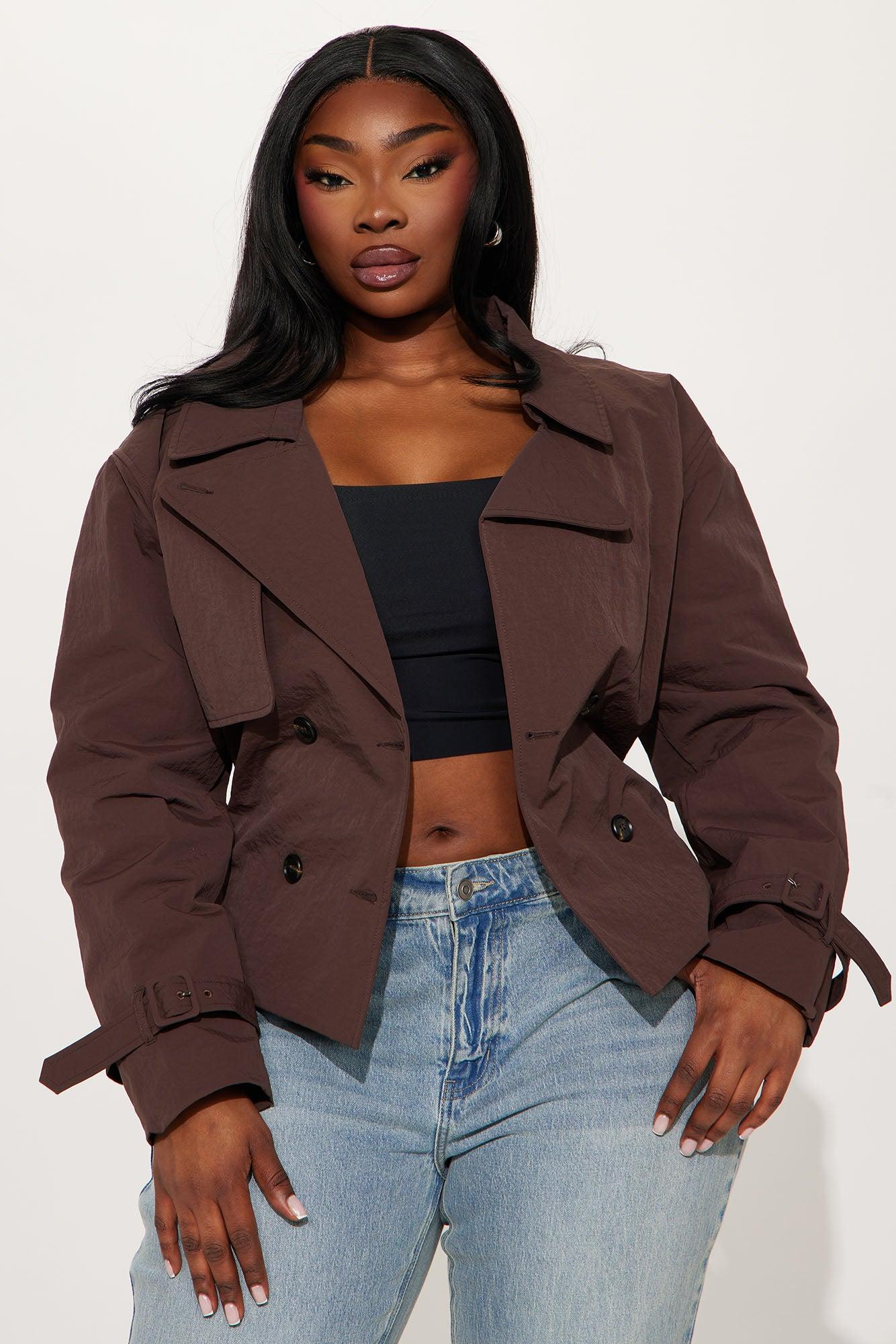 Nicole Belted Nylon Cropped Trench - Chocolate Female Product Image