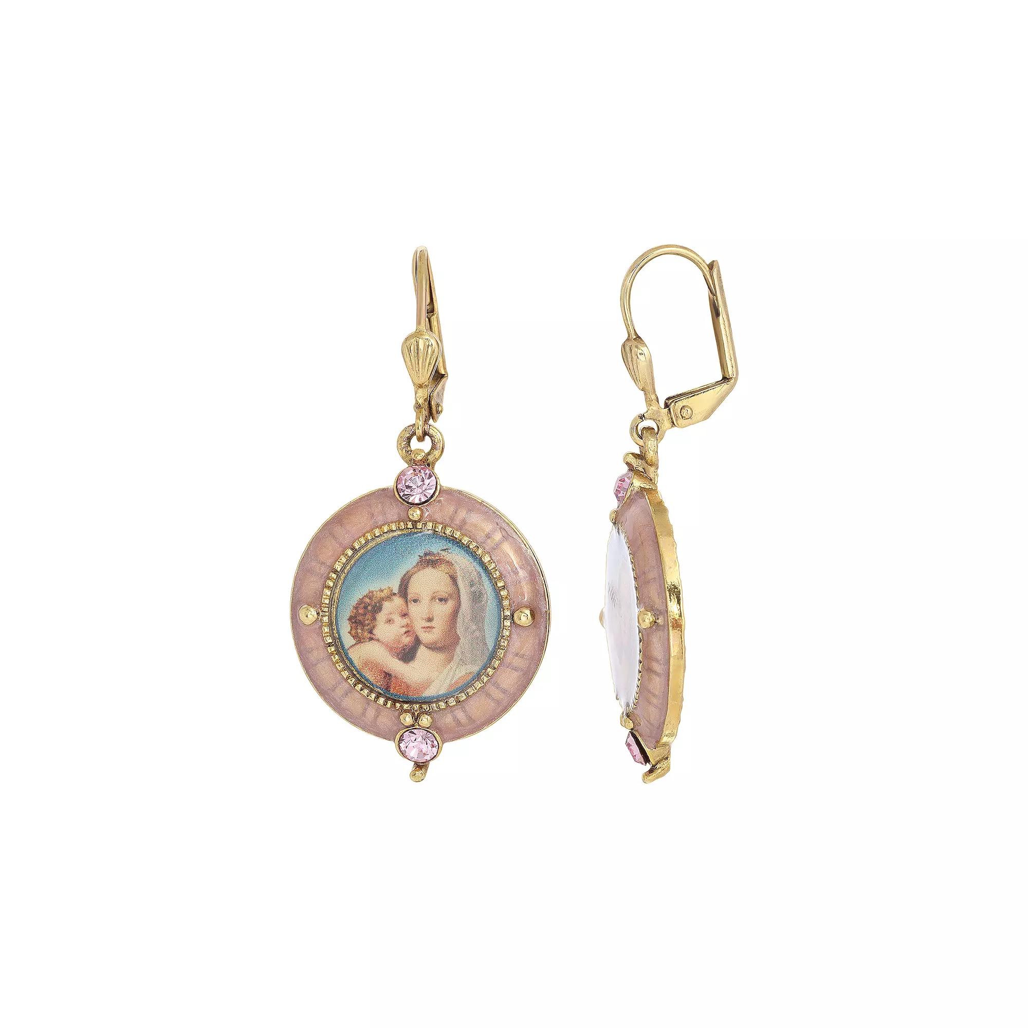 Symbols of Faith Enamel Mary and Child Drop Earrings, Women's, Pink Product Image