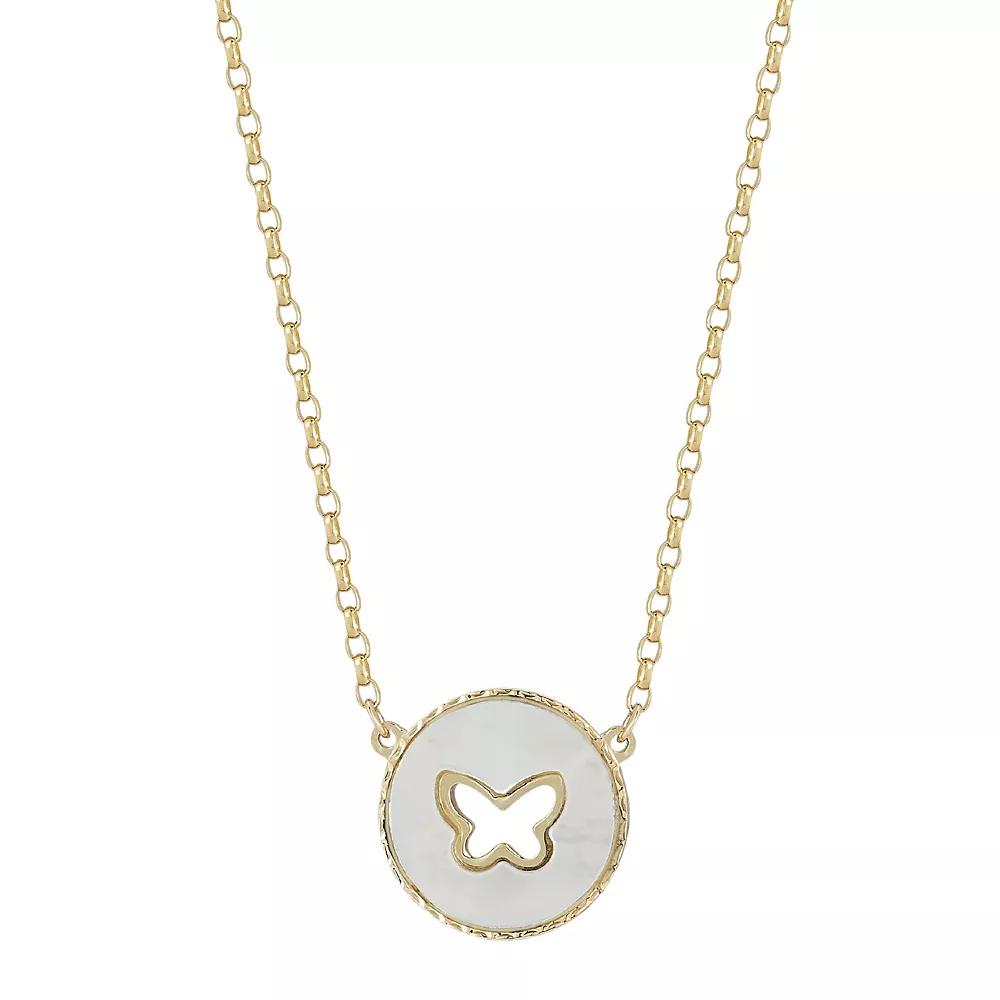 LUMINOR GOLD 14k Gold Mother of Pearl Butterfly Pendant Necklace, Women's, Size: 18" Product Image