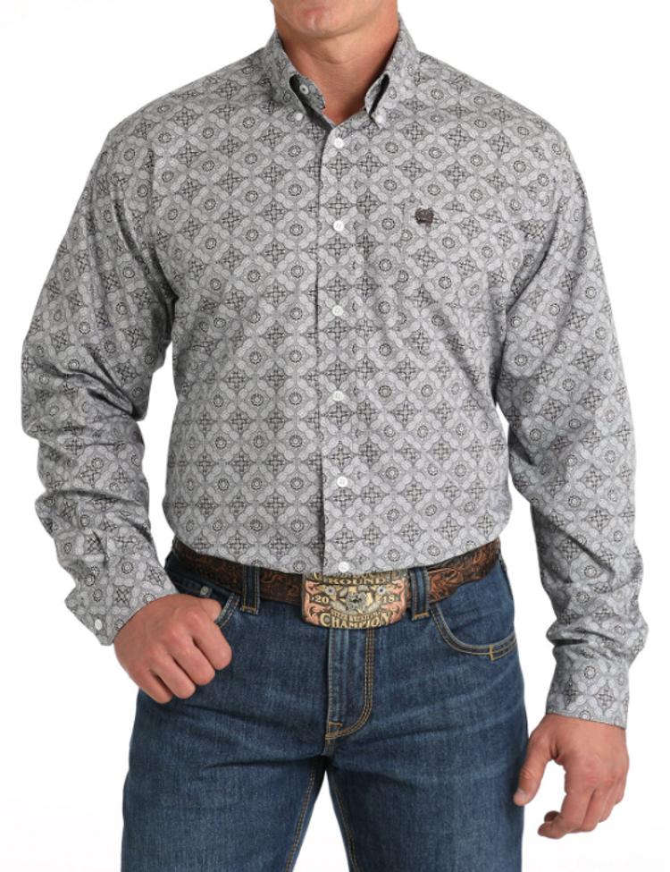 SALE Cinch® Men's L/S Grey/Black Medallion Print Button Shirt Product Image