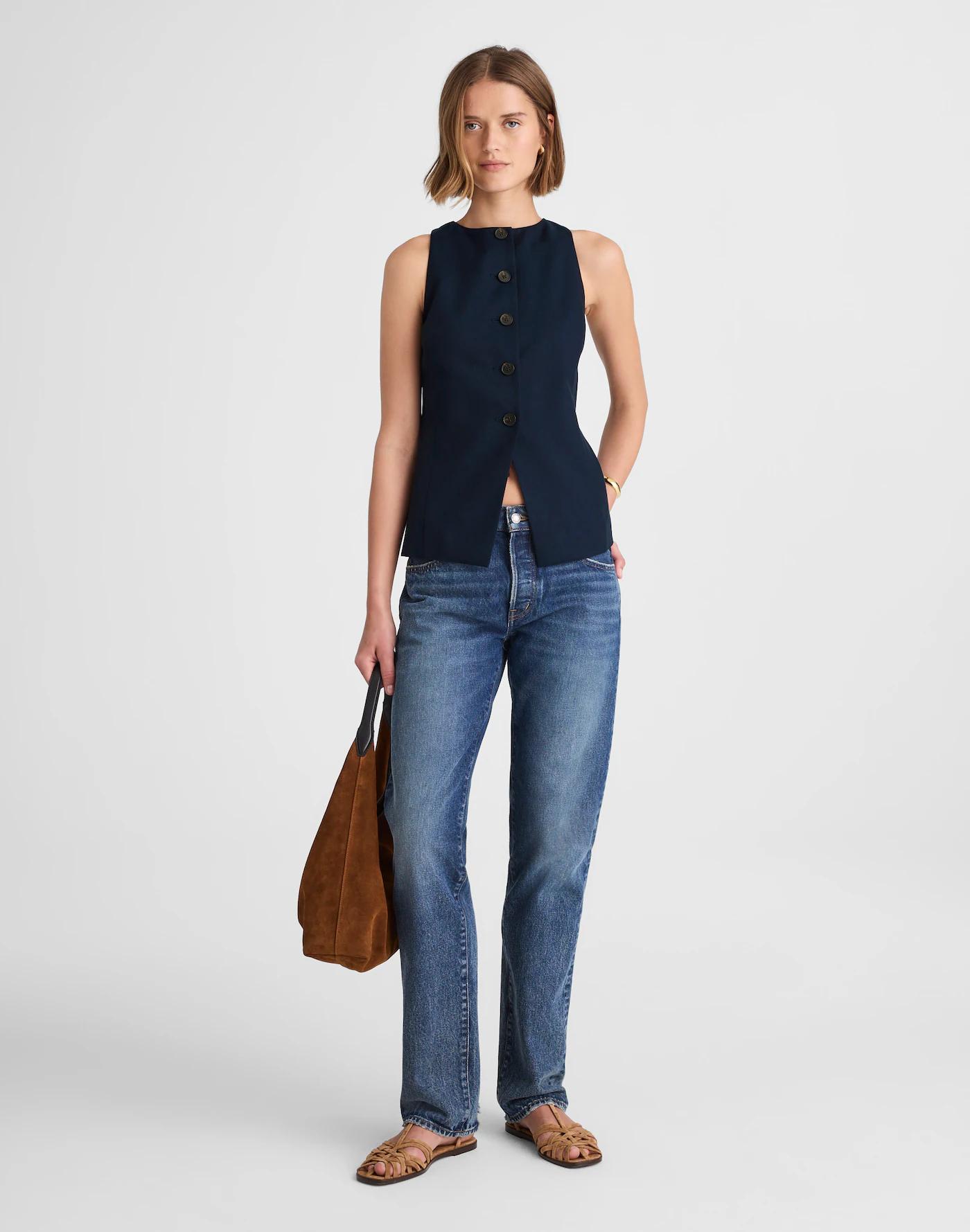 Crewneck Cutaway Vest in Drapey Twill Product Image