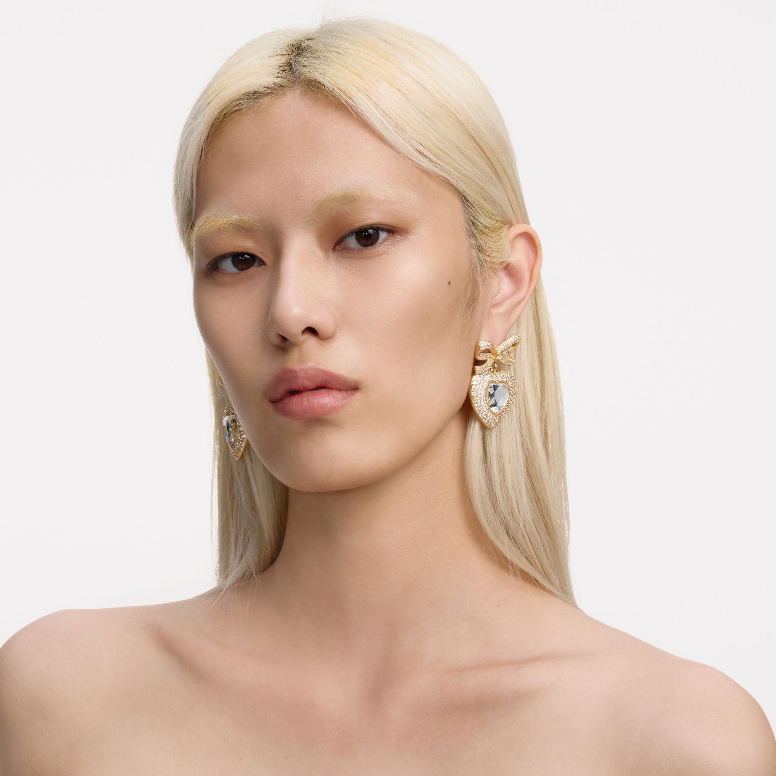 Gold Bow Crystal Heart Earrings Product Image