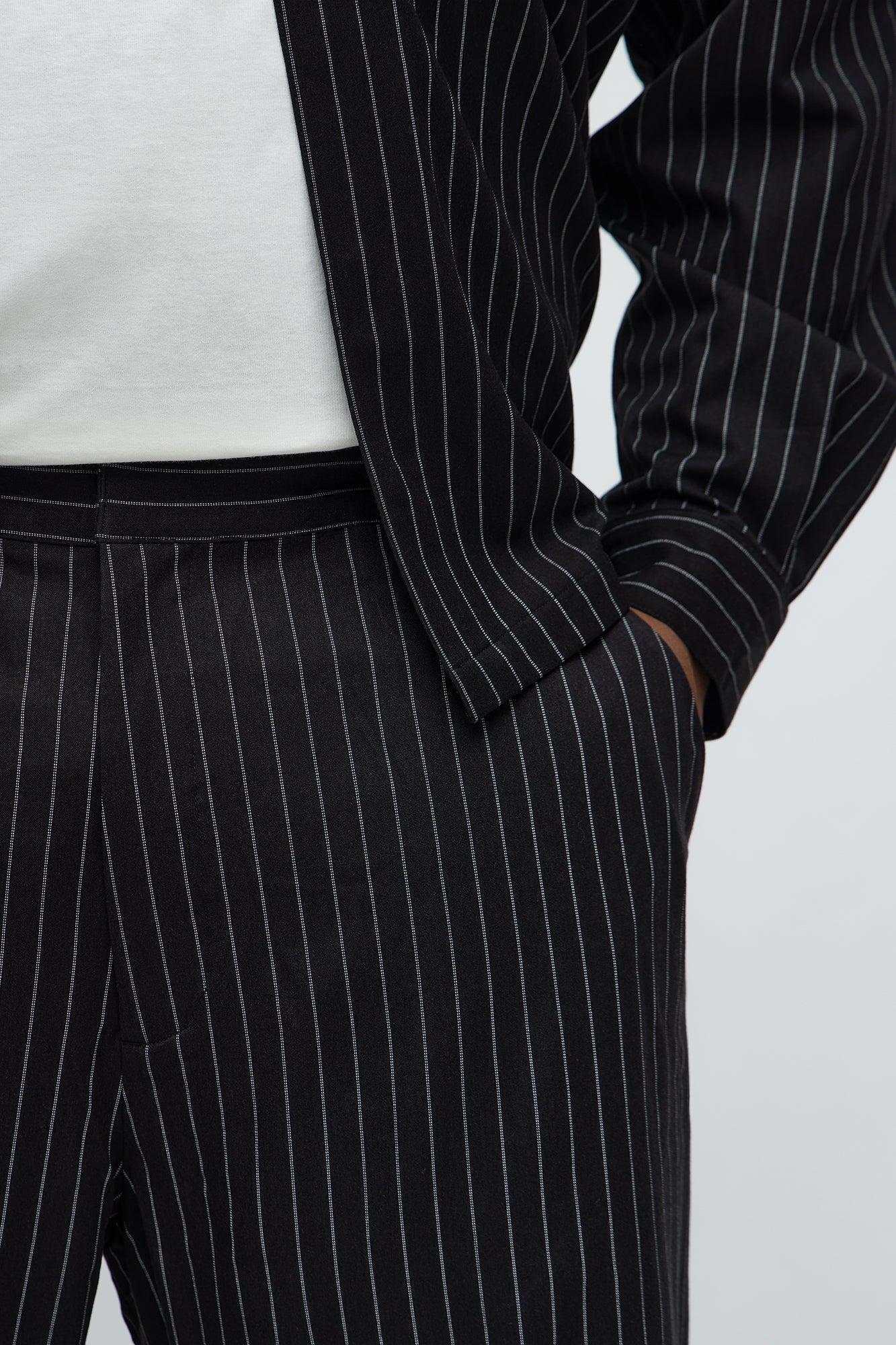 Wide Leg Straight Striped Trouser - Black Product Image