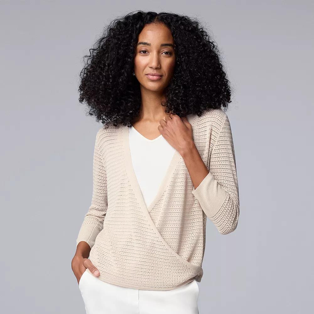 Women's Simply Vera Vera Wang Mesh Stitch Four-Way Cardigan, Size: XXL, White Cedarwood Product Image