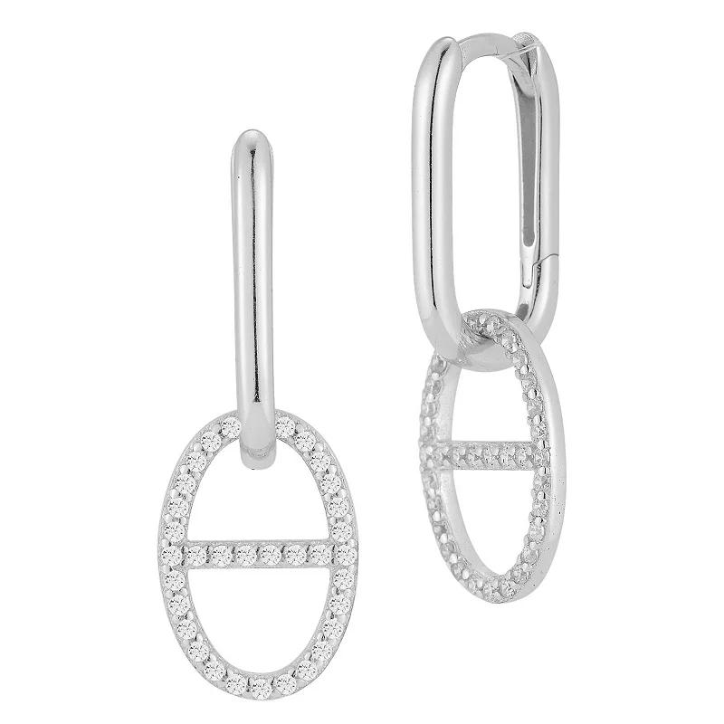 Sunkissed Sterling Cubic Zirconia Mariner Charm Link Huggie Hoop Earrings, Women's, Silver Tone Product Image