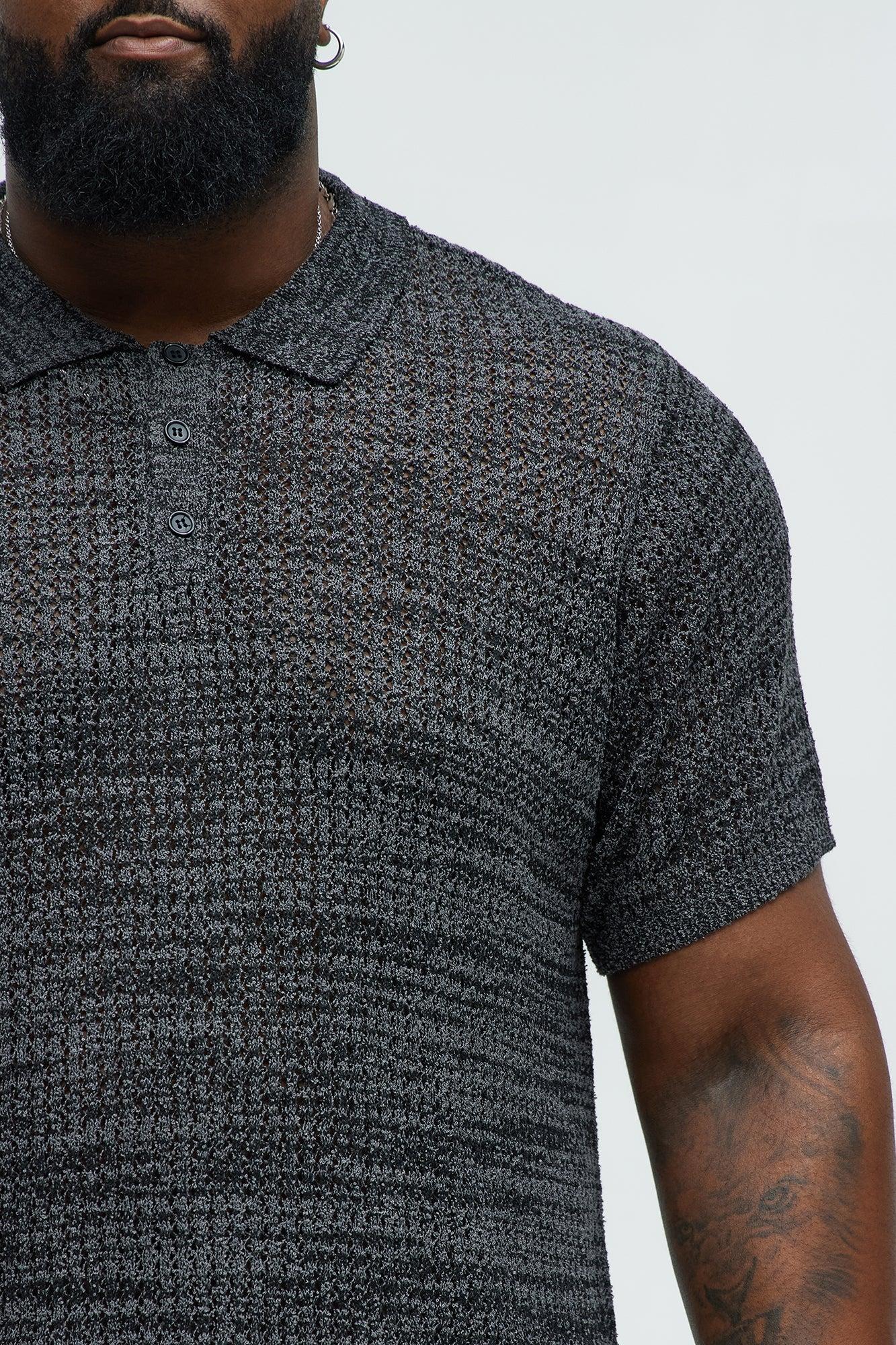 Peppered Open Knit Polo - Grey/combo Product Image