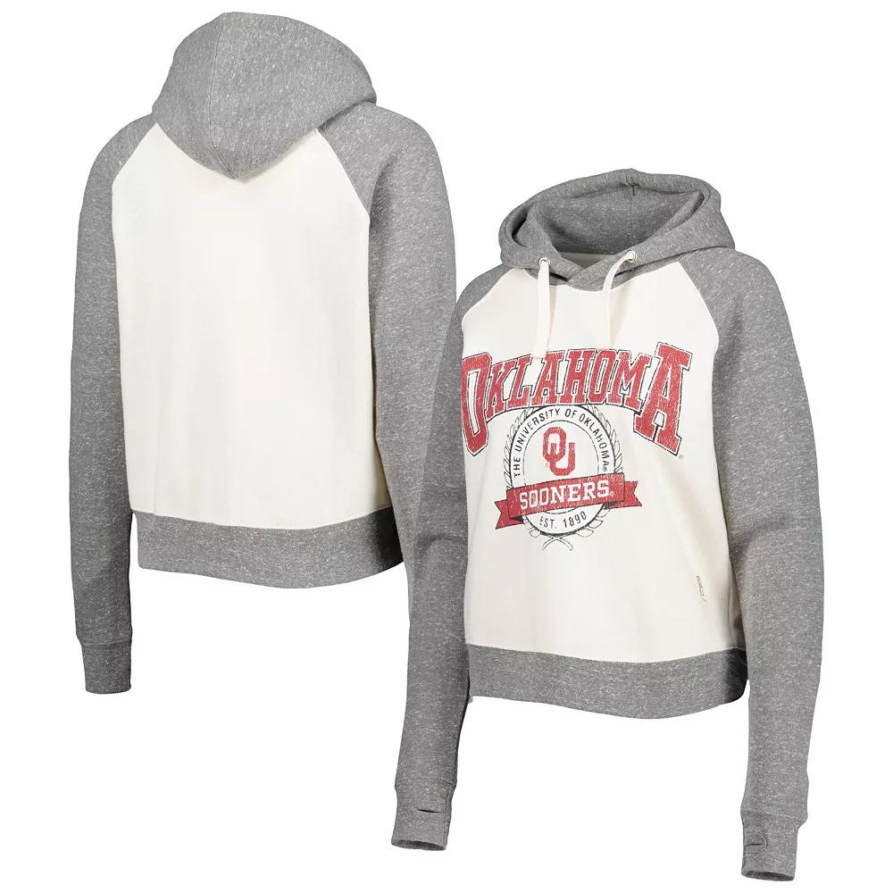 Women's Pressbox Cream/Heather Gray Oklahoma Sooners Cody Tri-Bend Raglan Pullover Hoodie, Size: Large, White Product Image