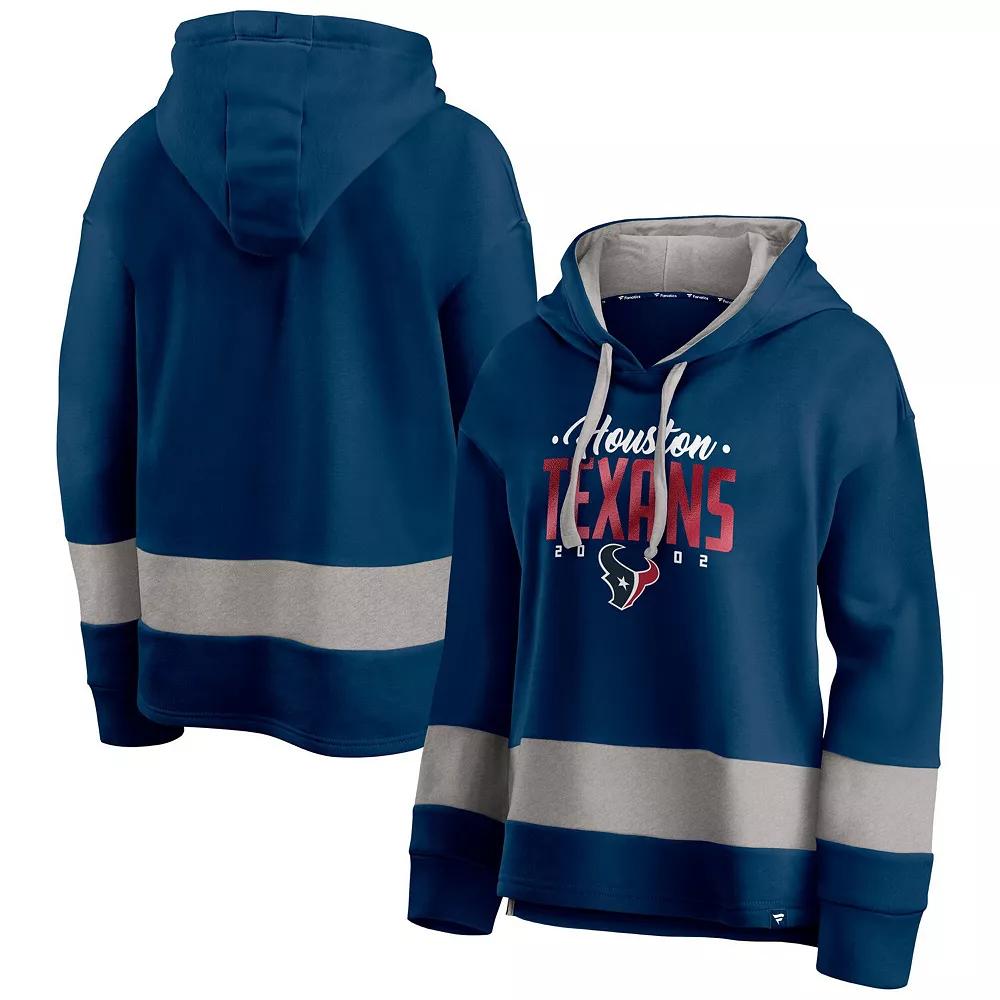 Women's Fanatics Navy/Gray Houston Texans Huddle Up Fundamental Fleece Color Block Pullover Hoodie,  Product Image