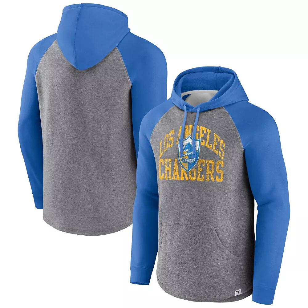 Men's Fanatics Branded Heather Gray Los Angeles Chargers Favorite Arch Raglan Pullover Hoodie, Size: 2XL, Grey Product Image