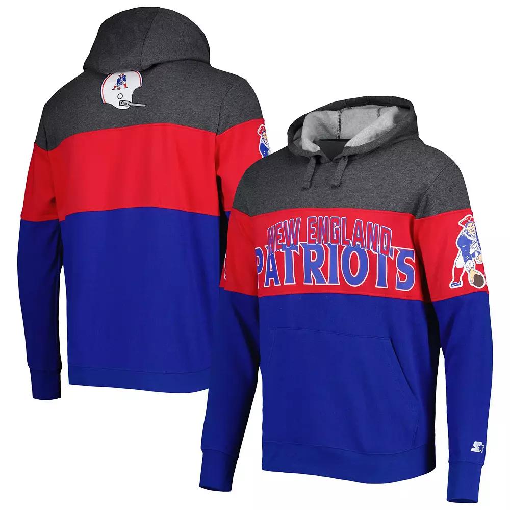 Men's Starter Royal/Heather Charcoal New England Patriots Extreme Vintage Logos Pullover Hoodie,  Product Image
