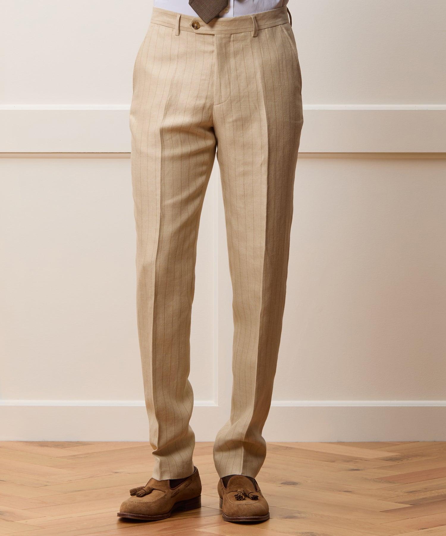Italian Linen-Silk Sutton Jacket in Tan Pinstripe Product Image