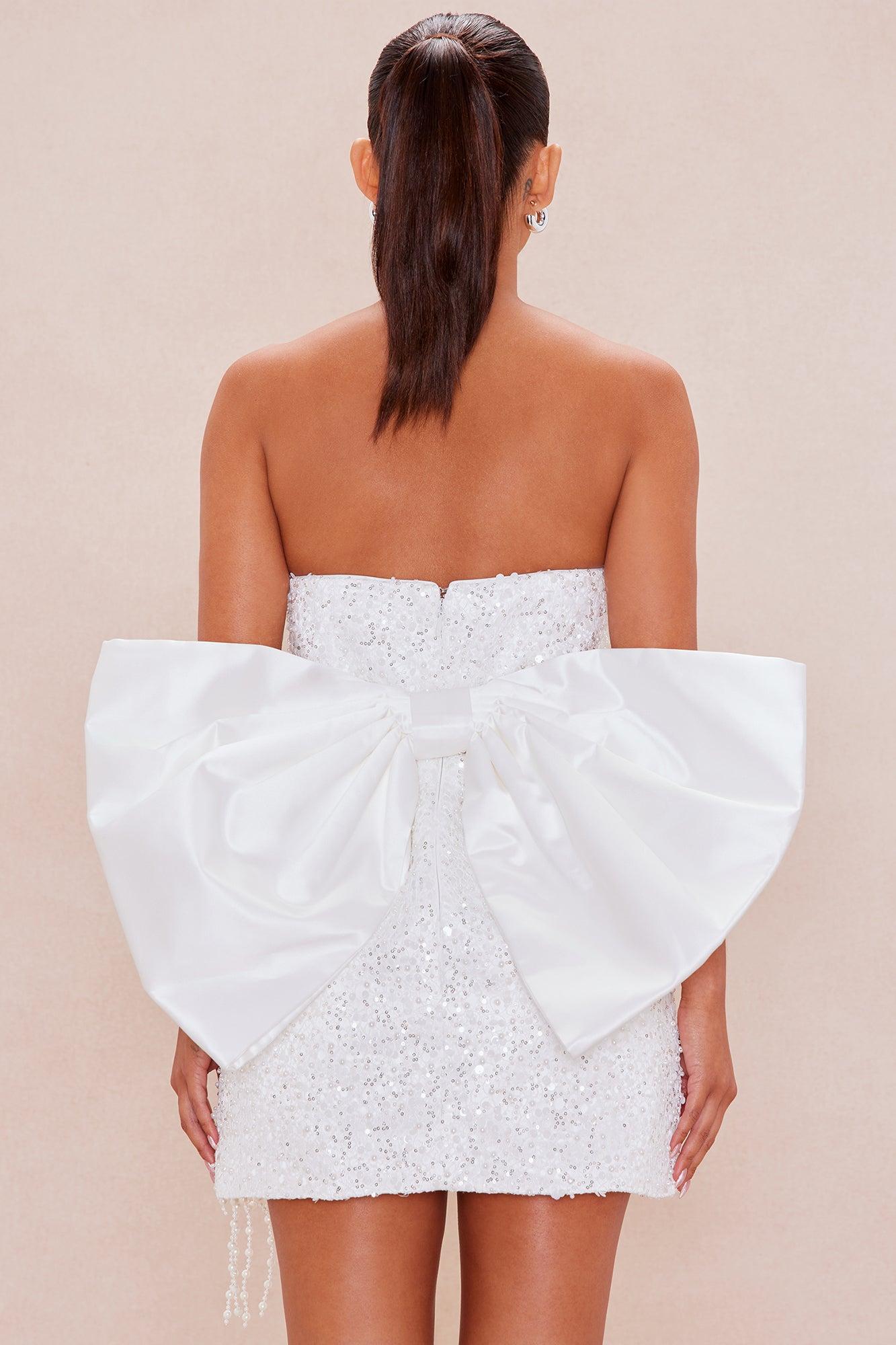 Lune Bow Mini Dress - White Female Product Image