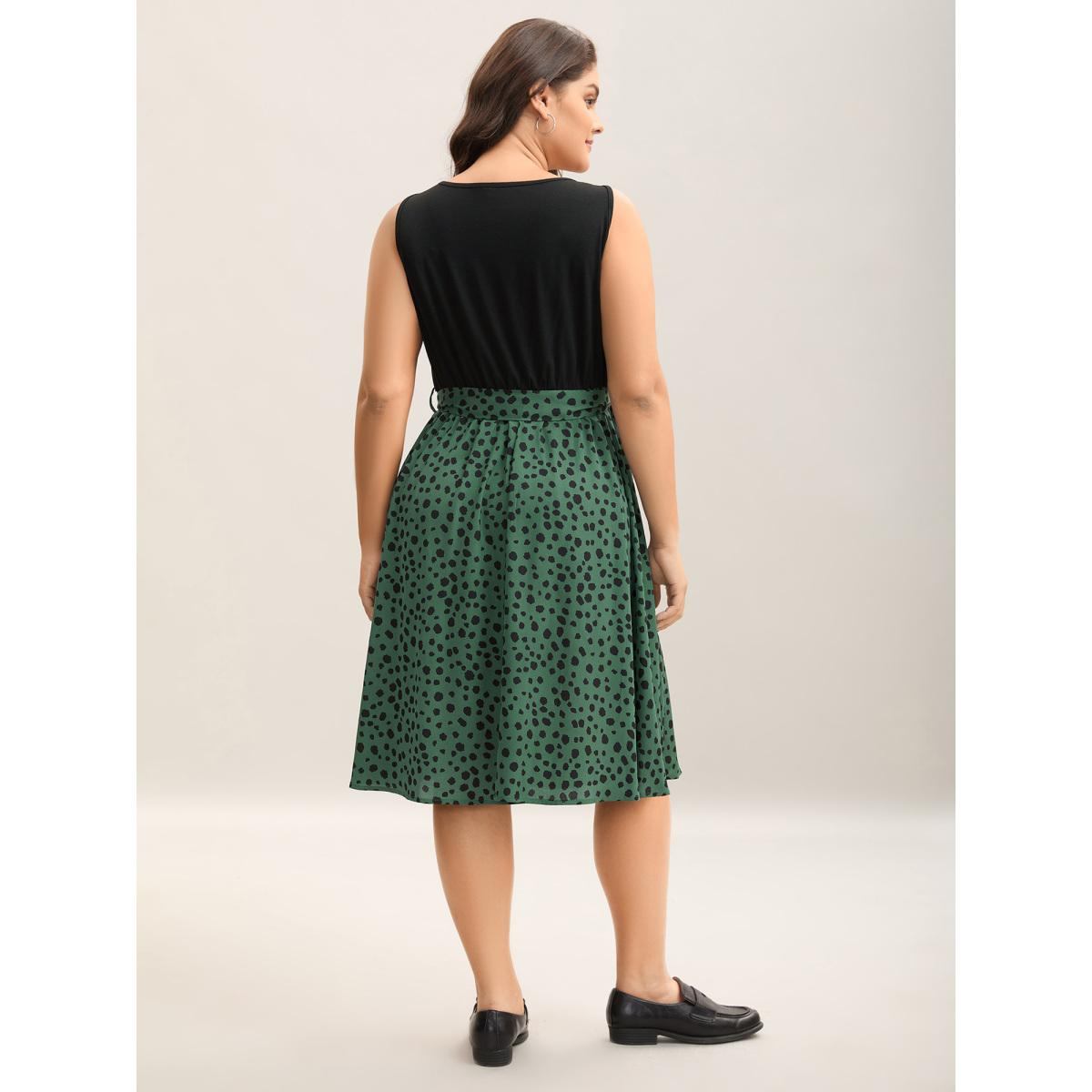 Plus Size Supersoft Leopard Belted Print Midi Dress Black Women Casual Belted U-neck Sleeveless Curvy BloomChic 18-20/2X Product Image