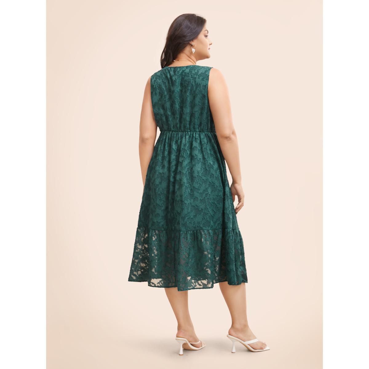 Plus Size Texture Mesh Tie Knot Tank Dress Emerald Women Elegant Tie knot V-neck Sleeveless Curvy BloomChic 14-16/1X Product Image