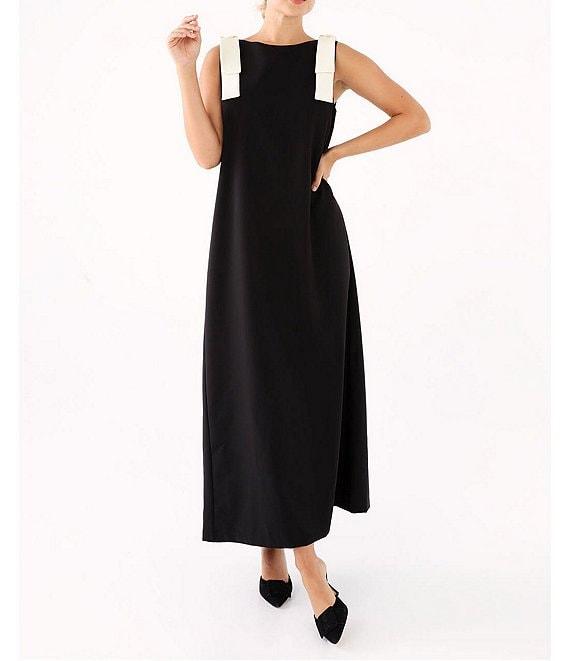 Abbey Glass Michelle High Boat Neck Sleeveless Bow Shoulder Detail Shift Dress Product Image