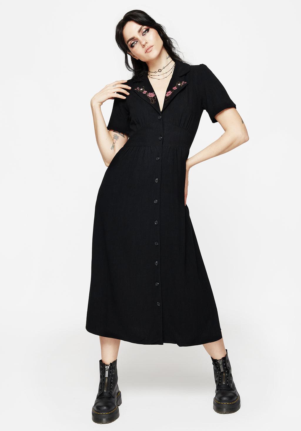 Aster Embroidered Collar Midi Shirt Dress Product Image