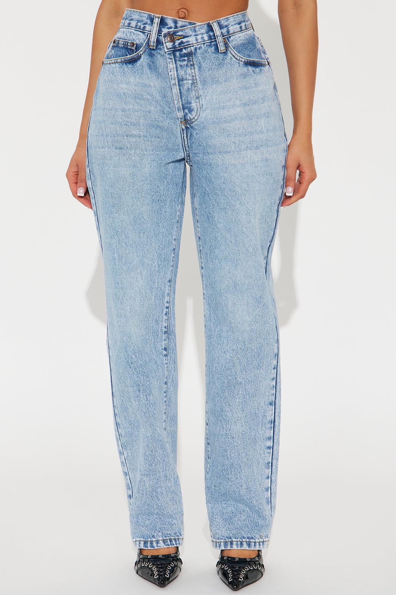 90s Crossover Straight Leg Jeans - Light Blue Product Image