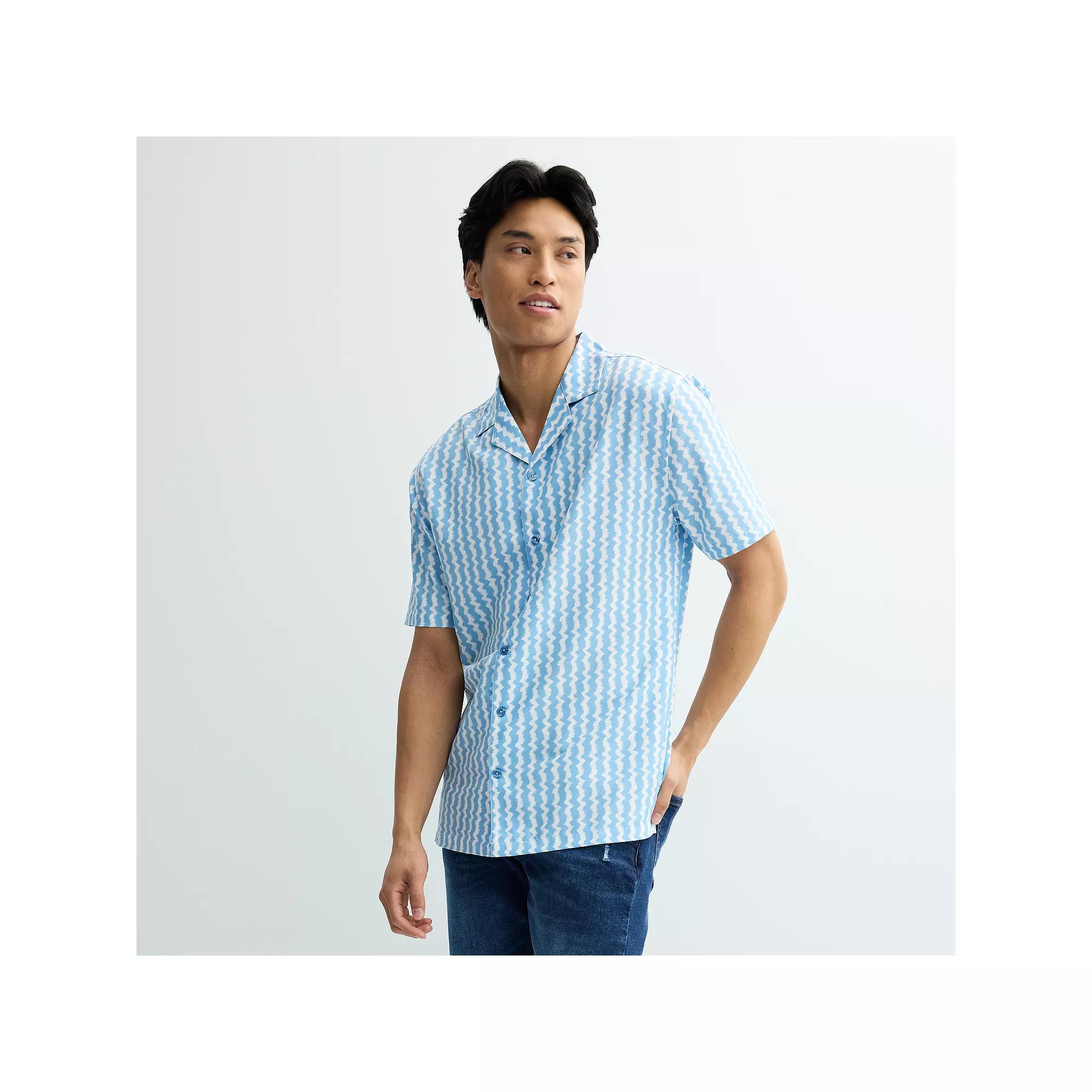Men's Birch x Black Short-Sleeve Zigzag Stripe Woven Camp Shirt, Size: Small, Dusk Blue Product Image