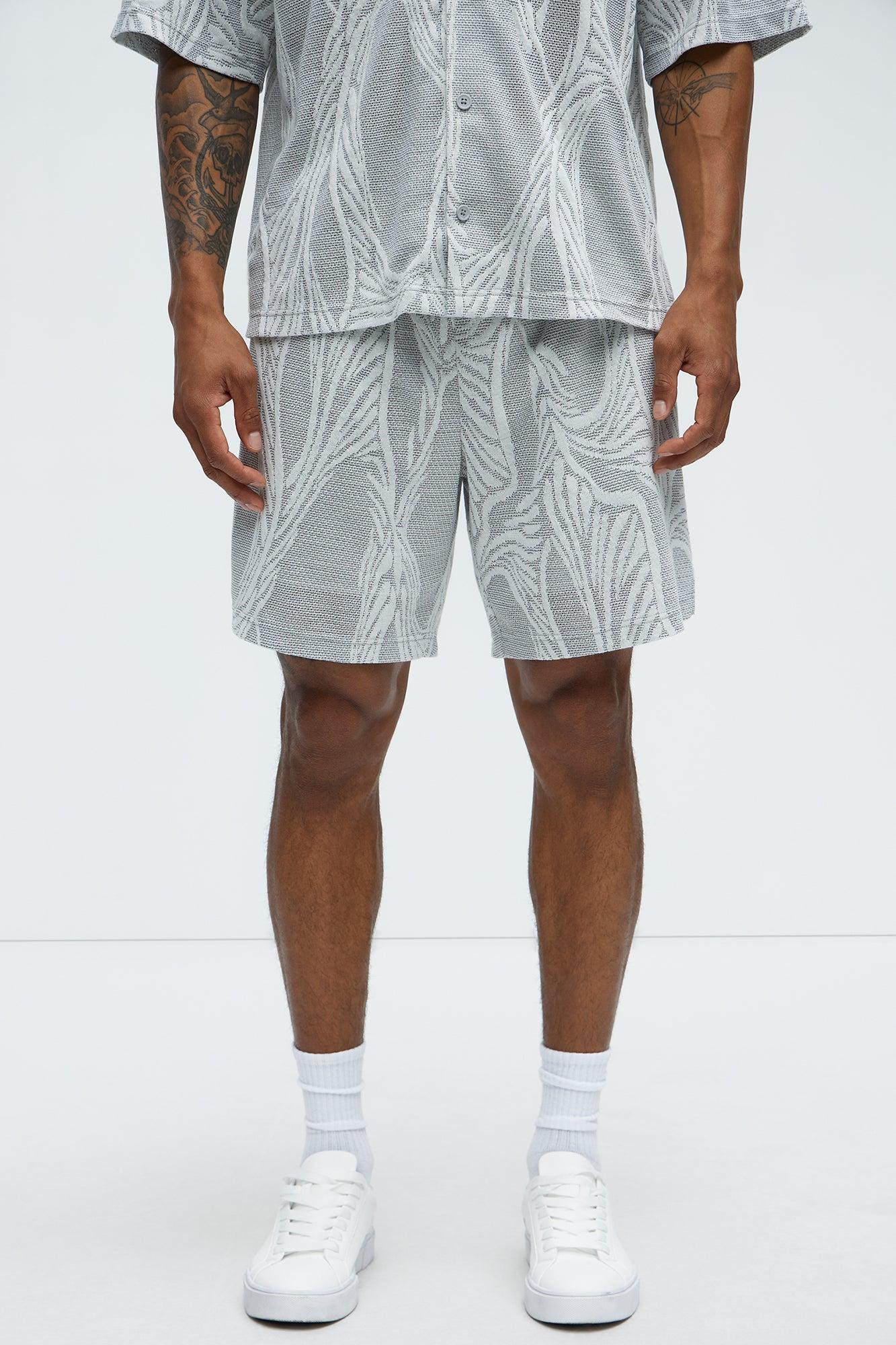 Leaf Patterned Knit Shorts - Grey/combo Product Image